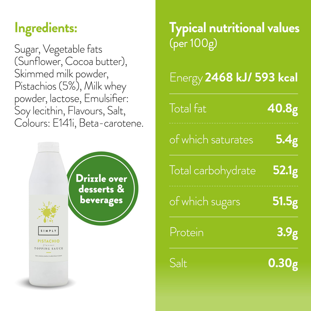 Simply - Pistachio Topping Sauce, Ready-to-Use Dessert Sauce for Ice Cream, Waffles & Drinks