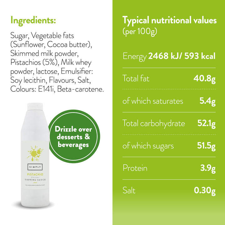 Simply - Pistachio Topping Sauce, Ready-to-Use Dessert Sauce for Ice Cream, Waffles & Drinks