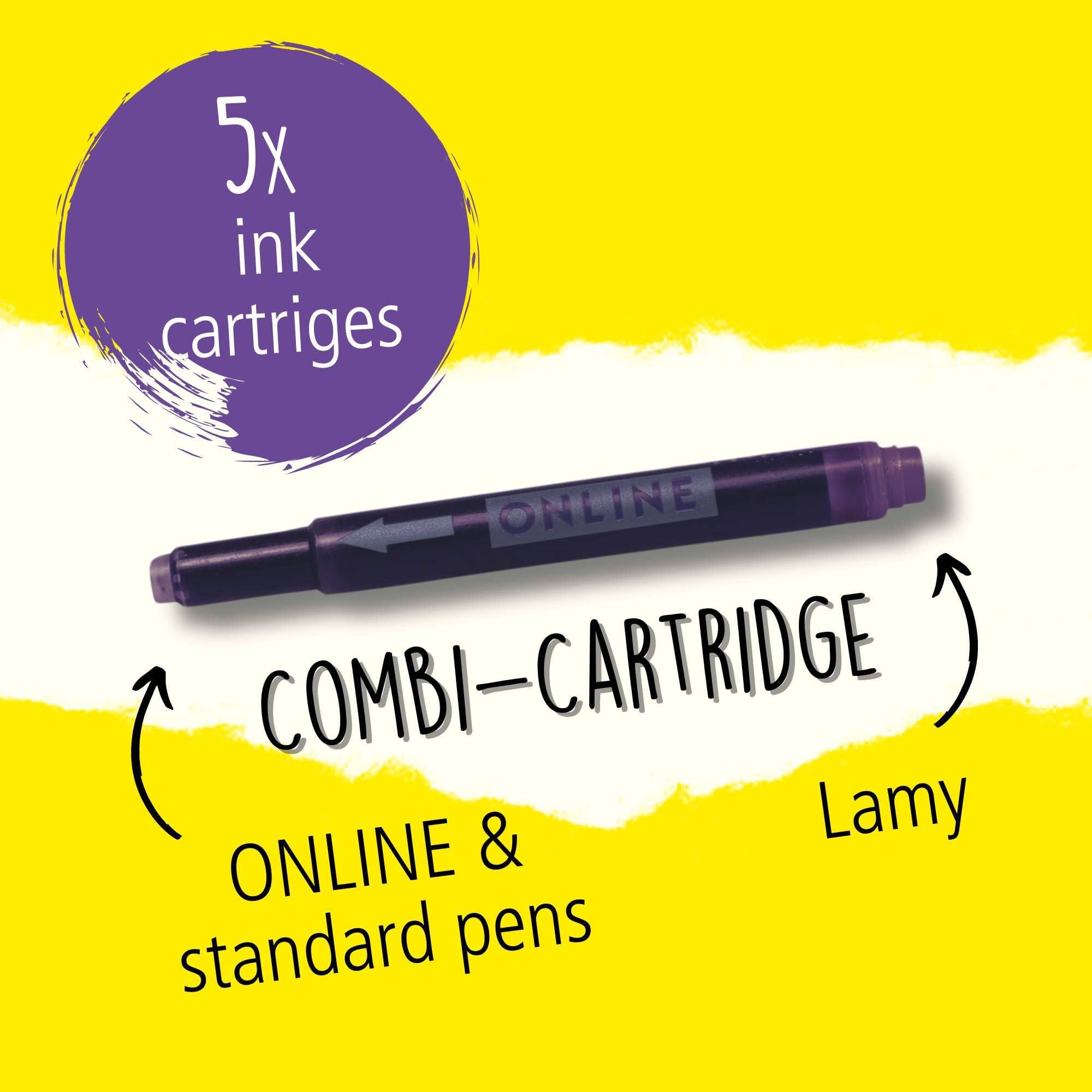 Online Universal Double-Sided Fountain Pen Refills - 5 Lilac Cartridges | Compatible with Lamy 2