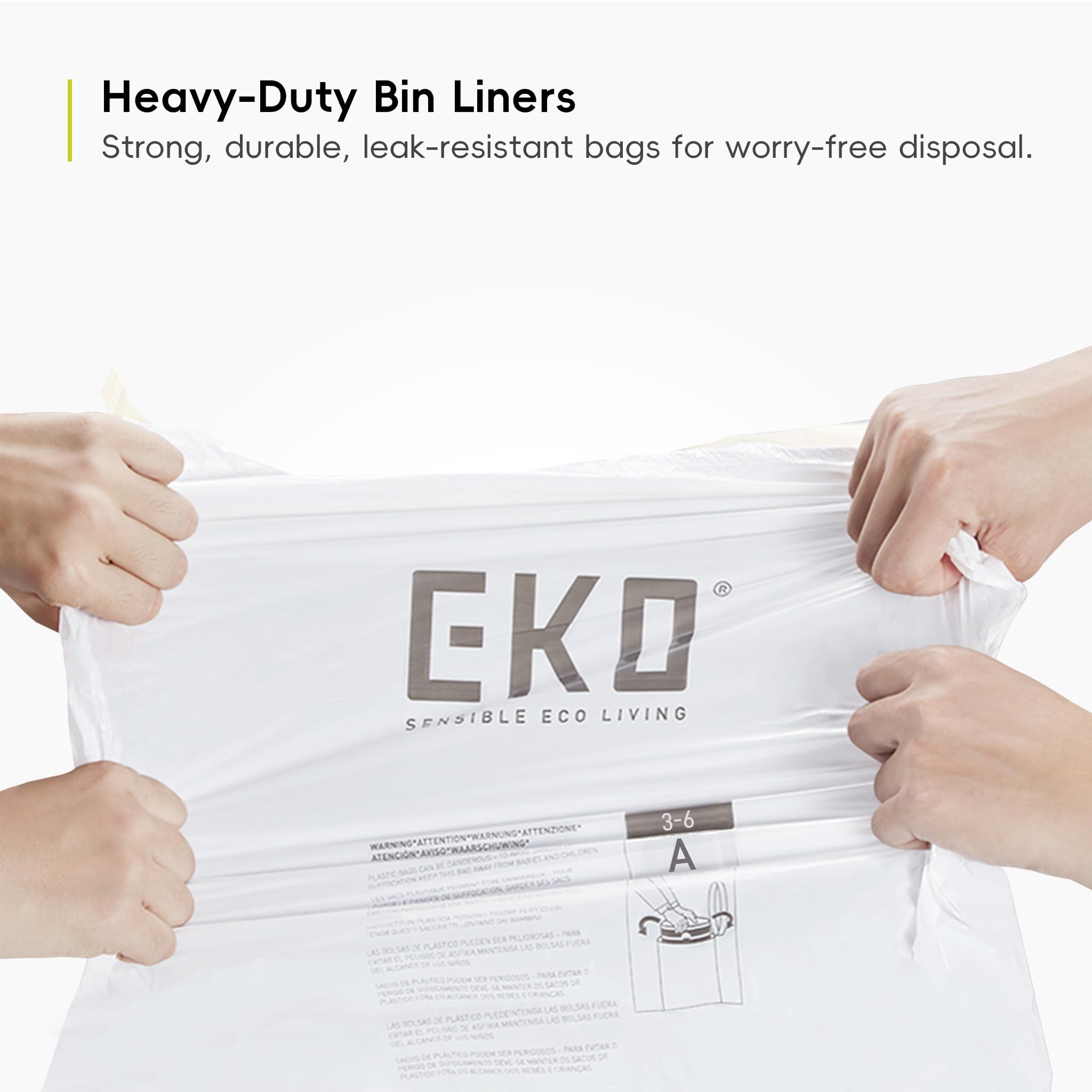 EKO Extra Strong Heavy Duty Bin Liners - 3-6 Litre Capacity, White, 30 Count Drawstring Bags 2