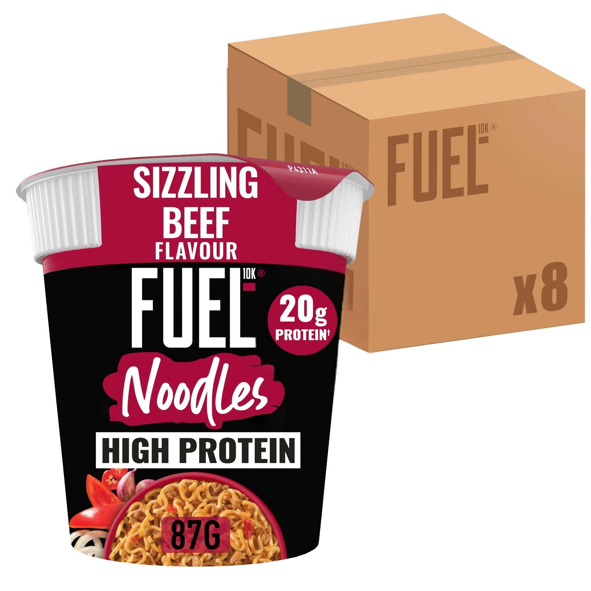 FUEL10K Sizzling Beef High Protein Instant Noodles Pot, 20g Protein | Pack of 8