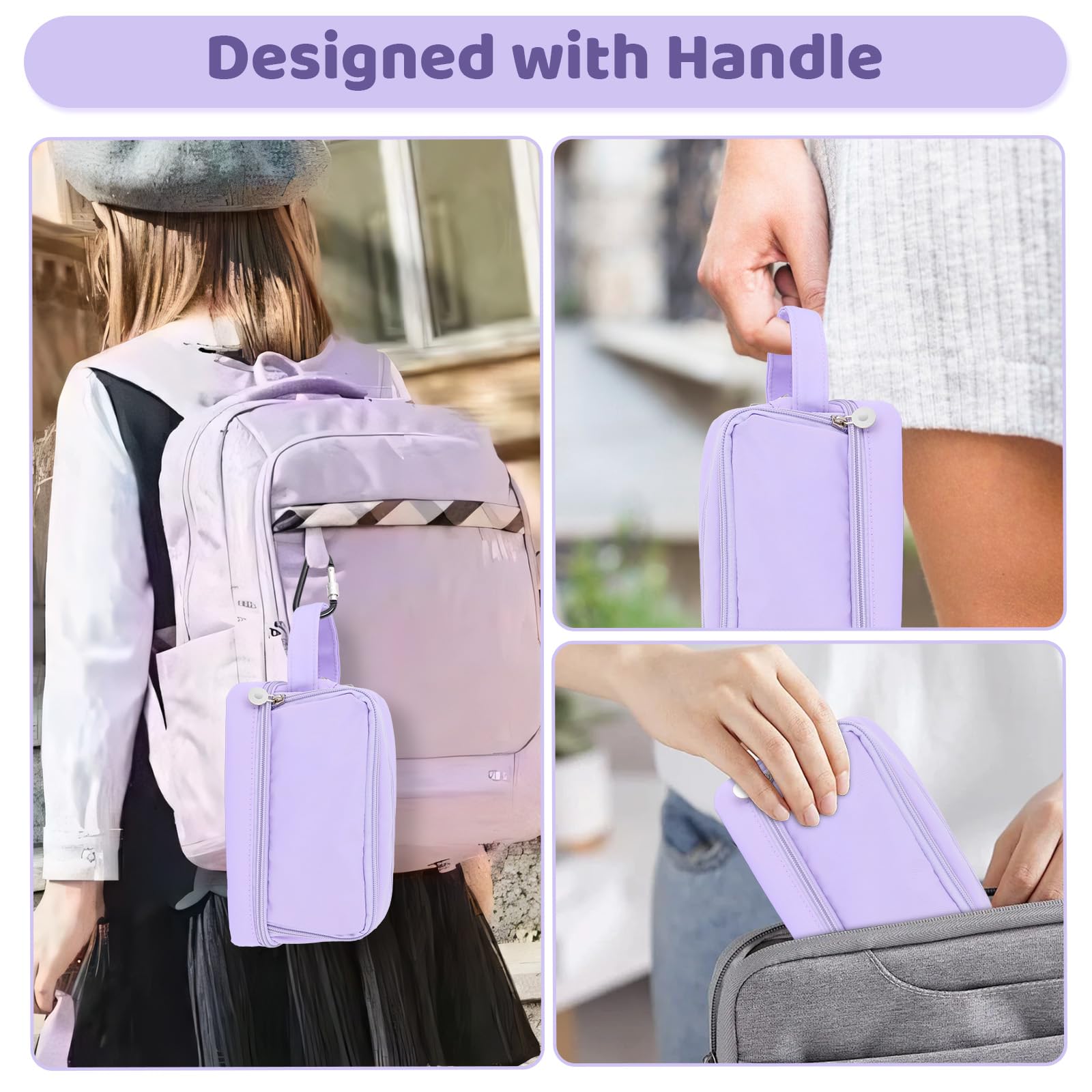 Alyvisun Large Capacity Pencil Case with 3 Compartments | Canvas Material | Purple 5