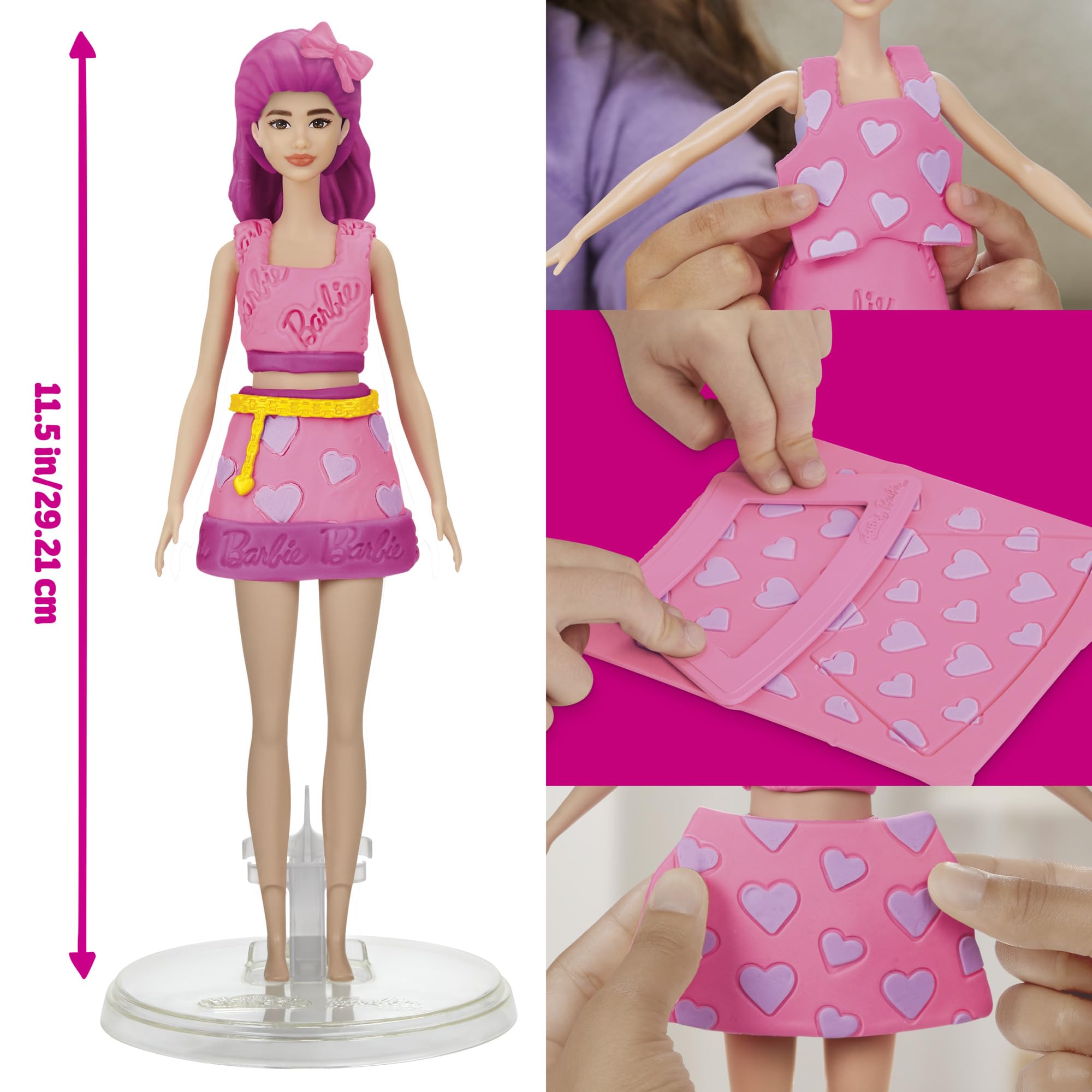 Play-Doh Barbie Hearts and Hair Doll Set - Fashion & Hair Styling Playset for Ages 5+ 4