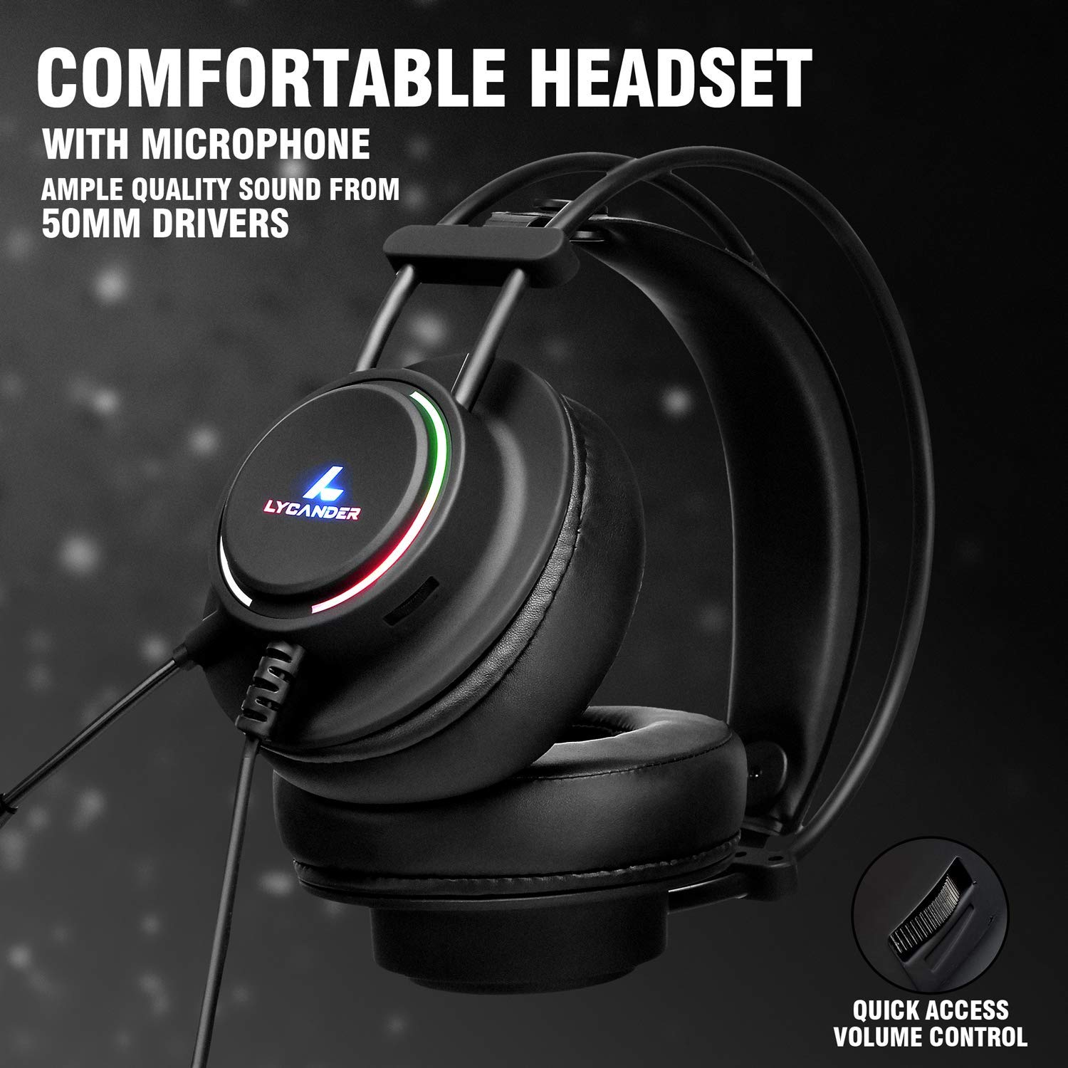 LYCANDER LGH-569 Gaming Headset with Microphone, 50mm Drivers, LED Light, 3.5mm for PC, PS, Xbox, Switch 2