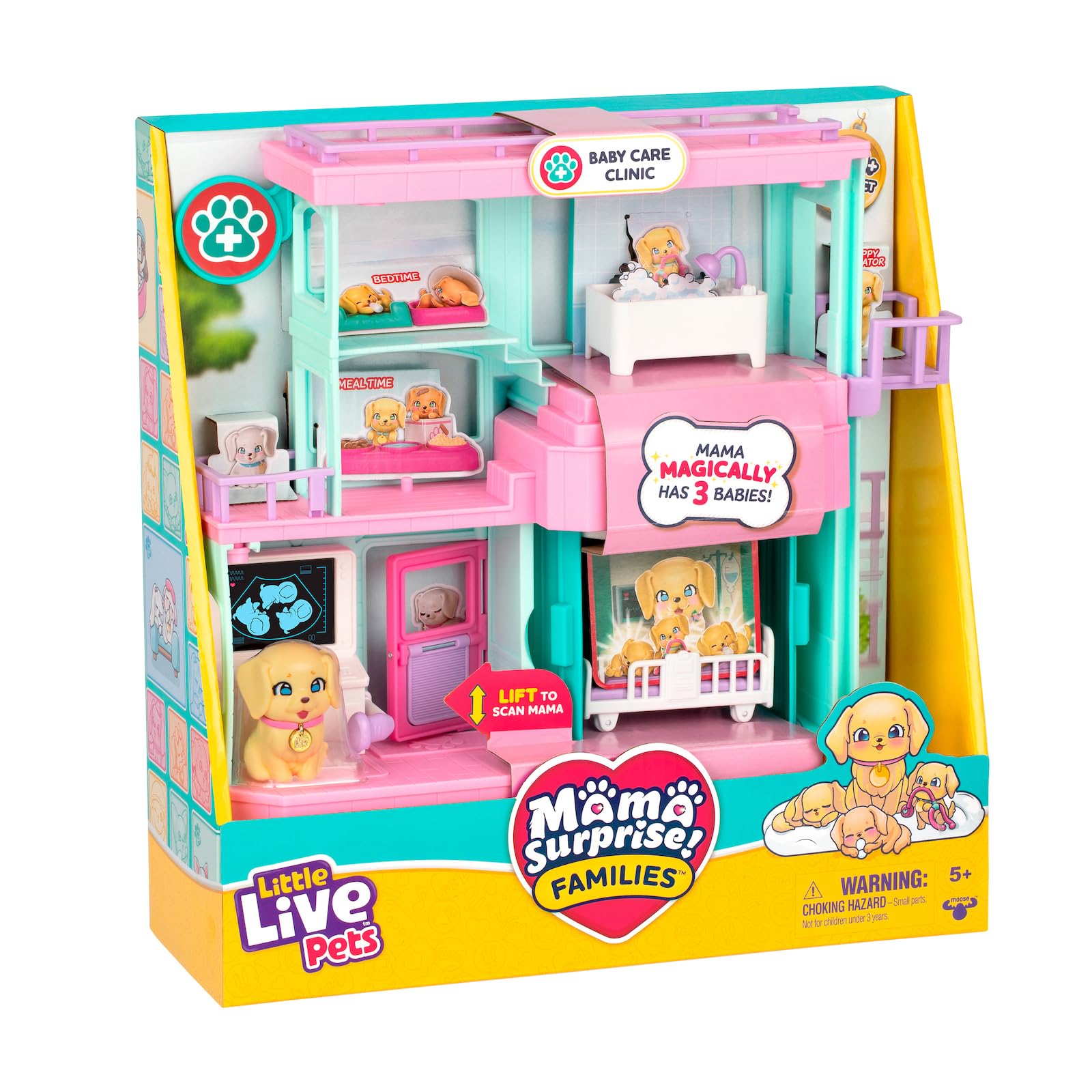 Little Live Pets Mama Surprise Families Baby Care Clinic Playset | Ages 5+ | Includes Mama Pup & 3 Babies