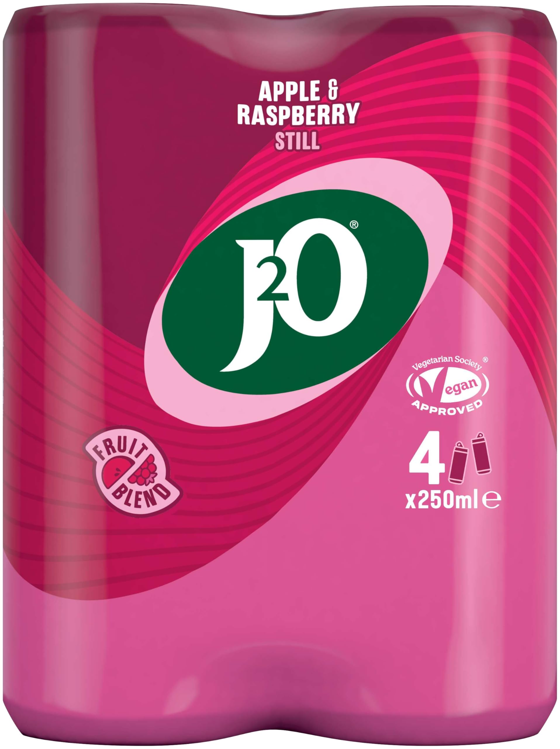 J2O Fruchtgetränkedosen mit Apfel- und Himbeergeschmack – 4 x 250 ml 12