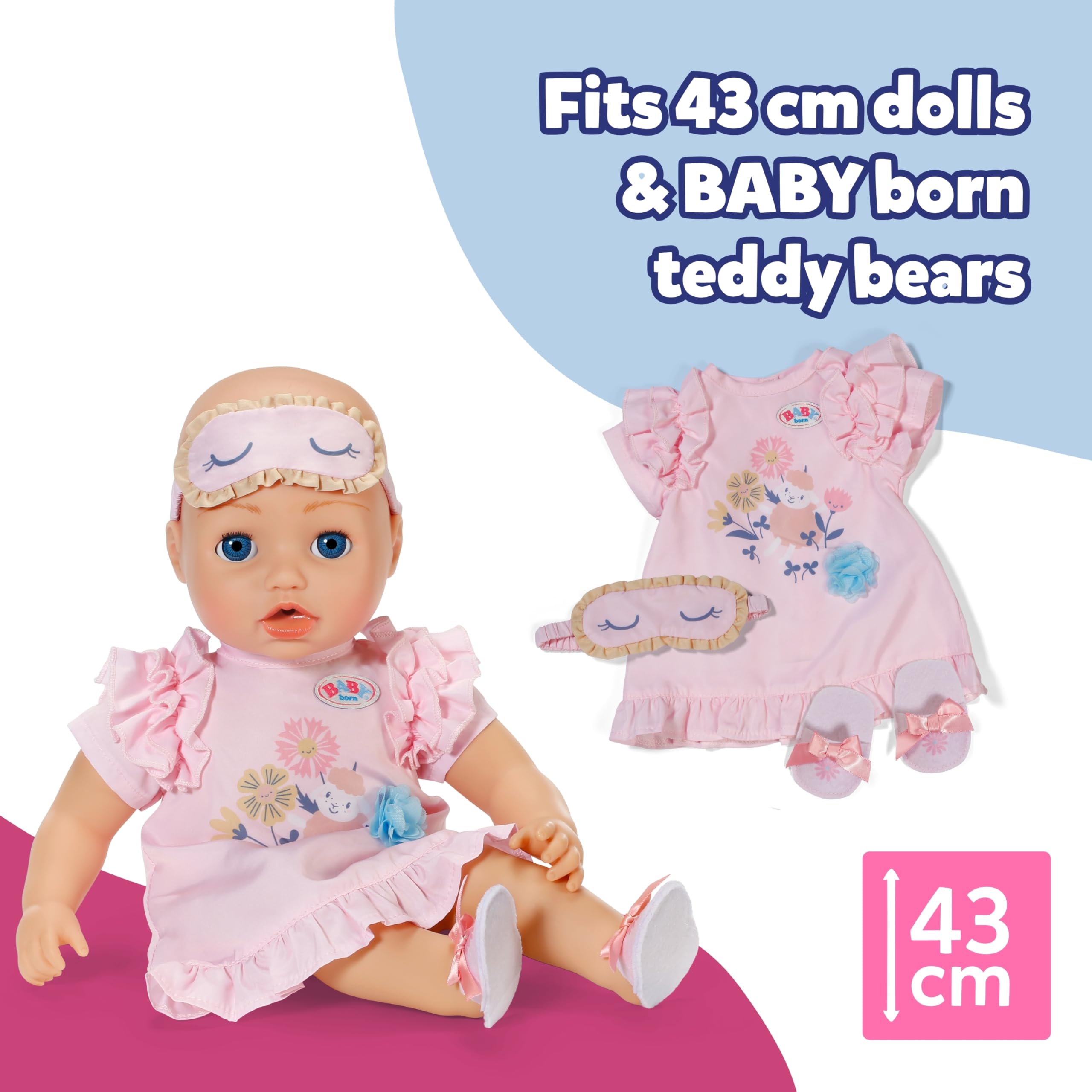 BABY born Nightgown Set - Includes Sleep Mask & Slippers | Pink | Polyester 4