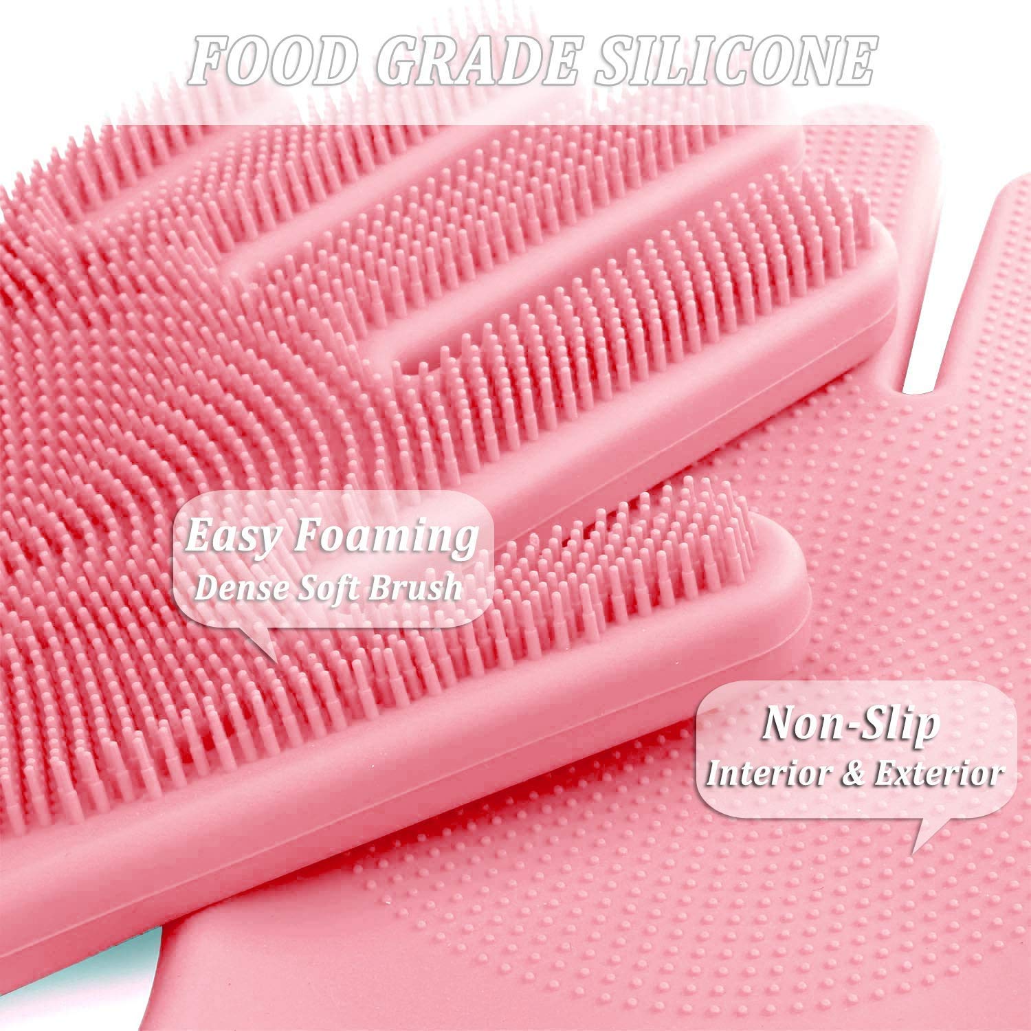 Taylor & Brown Magic Dishwashing Gloves - Reusable Silicone Scrubber Pair | Pink | Adult