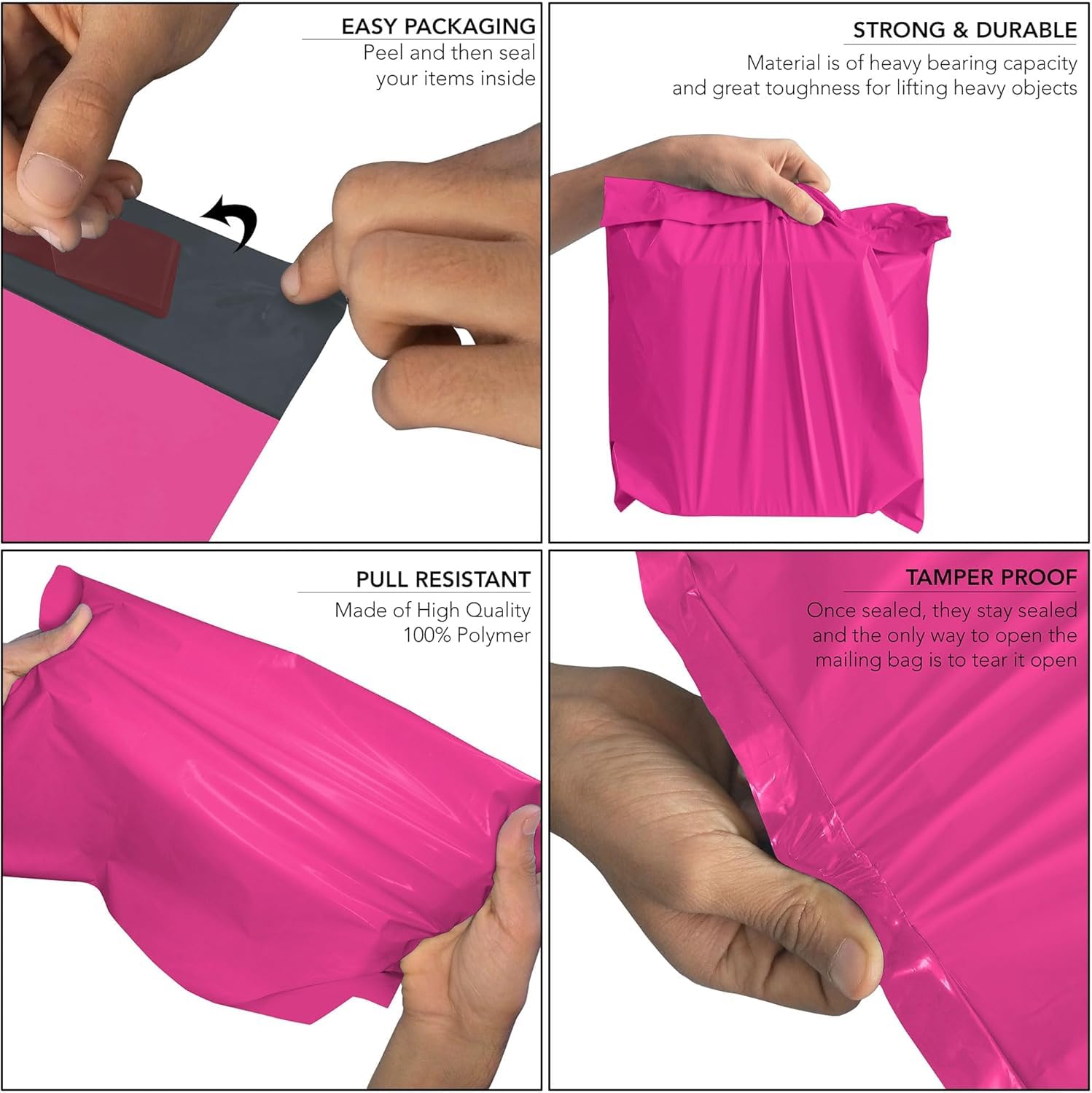 YUNJU 60 Pack Hot Pink Plastic Mail Bags - 17x24 Inch Self-Seal for Shipping & Postal Use 3