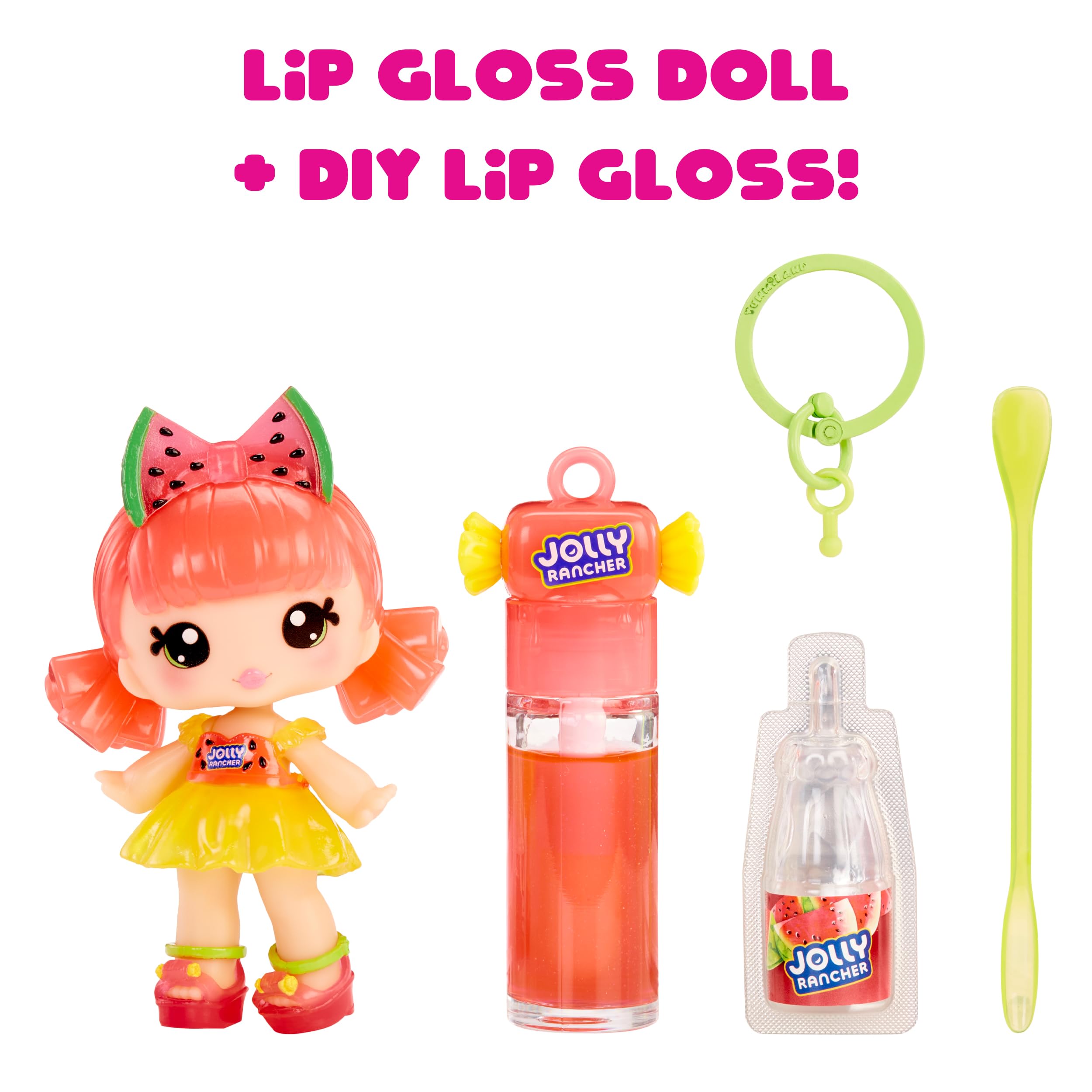 Yummiland x Jolly Rancher Mimi Watermelon Lip Gloss Doll - DIY Cosmetic Playset with Removable Keychain, Ages 4+