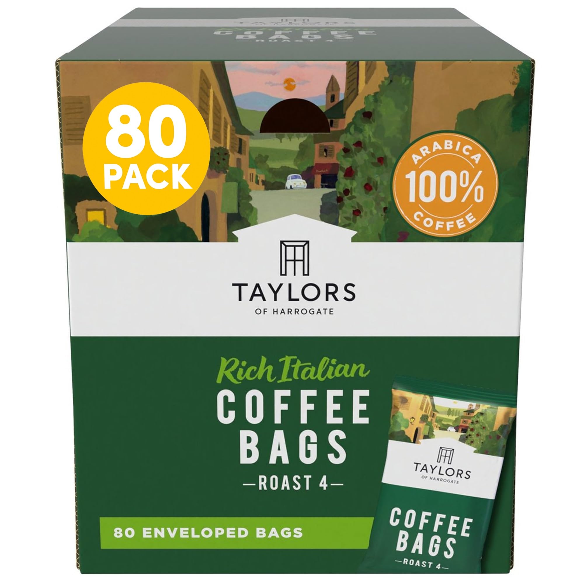 Taylors of Harrogate Rich Italian Ground Coffee Bags - 80 Individually Wrapped Bags | Medium Roast