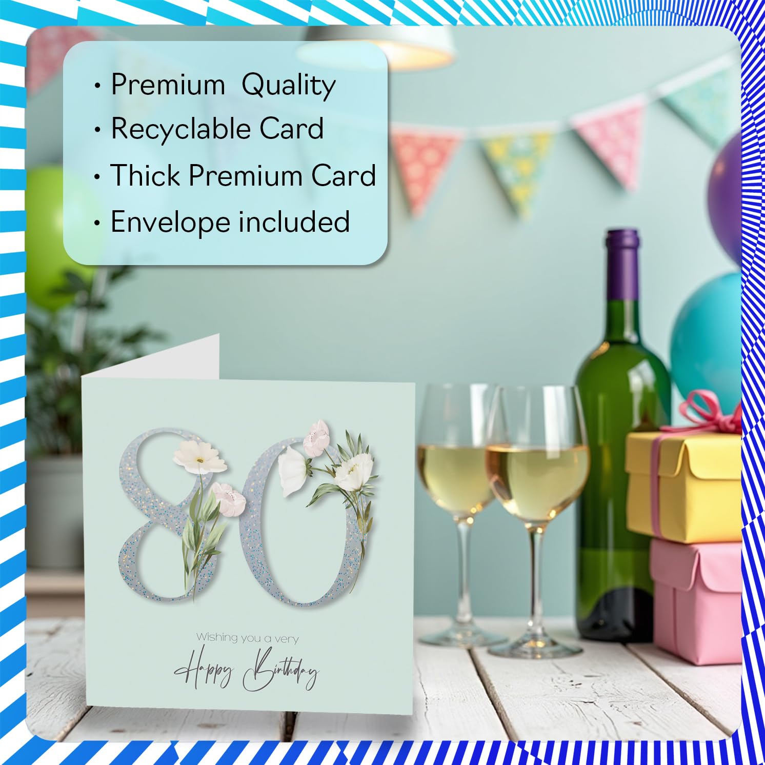 Stuff4 80th Birthday Card for Women - Fancy Floral Flowers | 145mm Square | Blank Inside 3