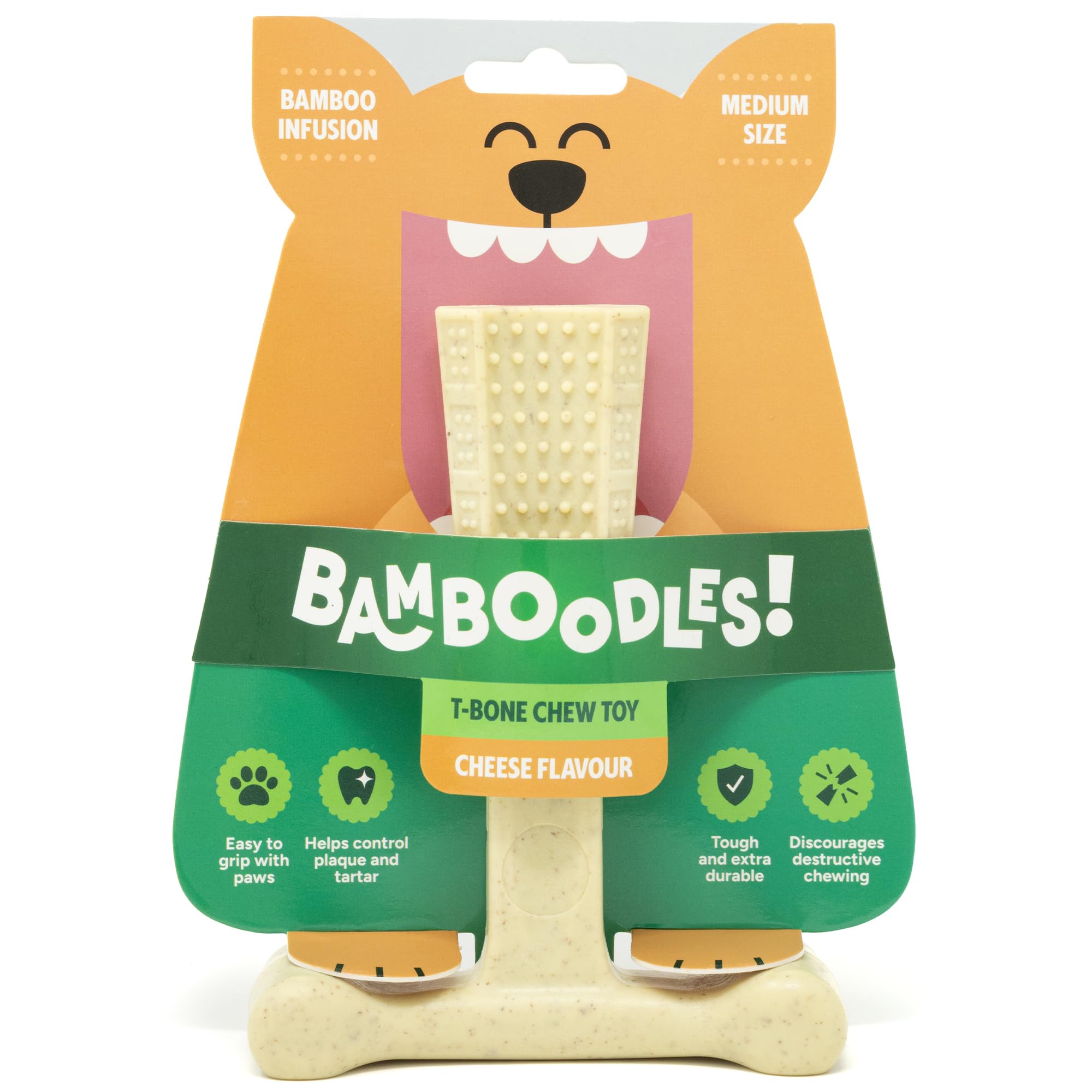 Bamboodles T-Bone Dog Chew Toy - Medium Size | Cheese Flavor | Heavy Duty