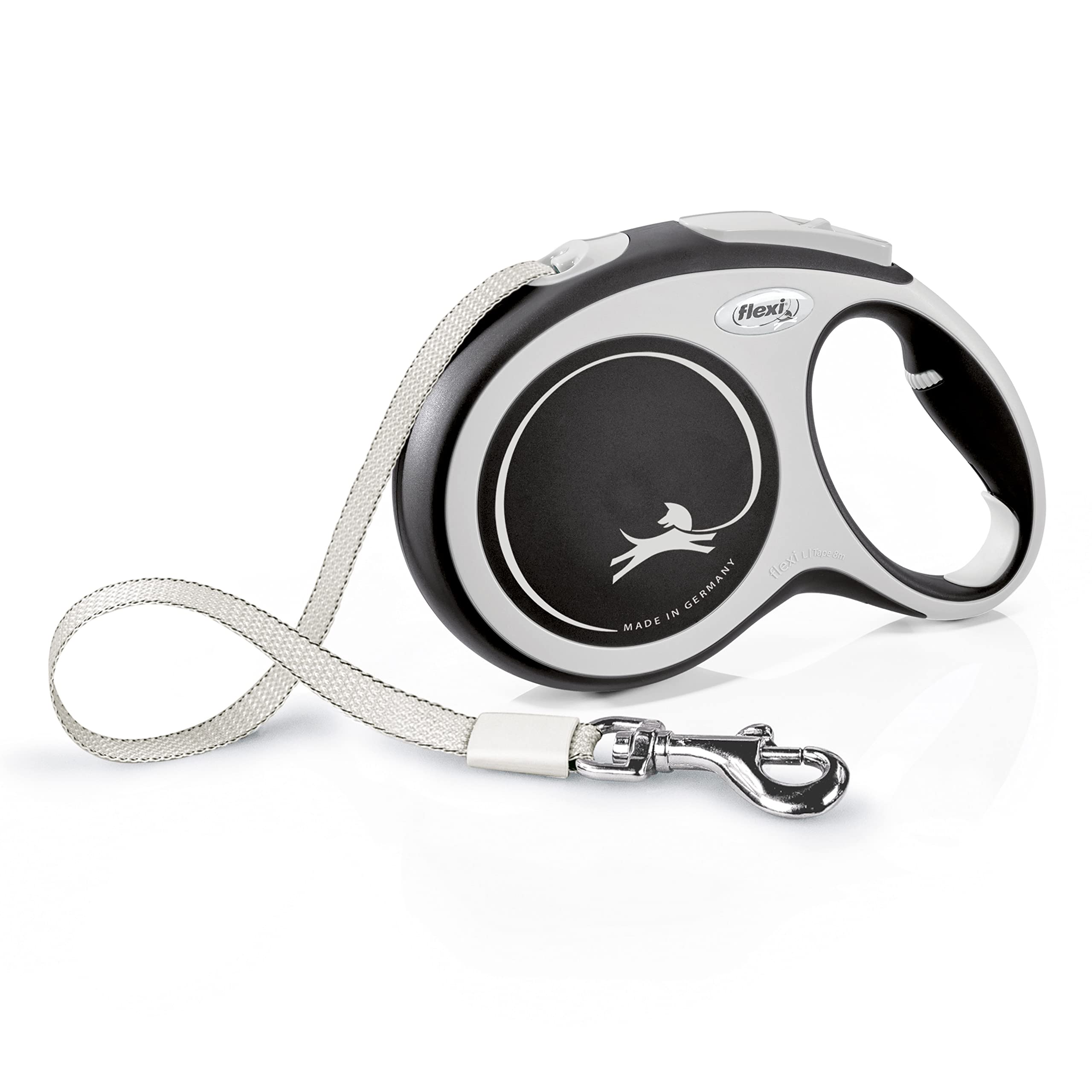 flexi New Comfort Tape Retractable Dog Lead - 8m Tape | Up to 50kg/110lbs | Grey & Black 1