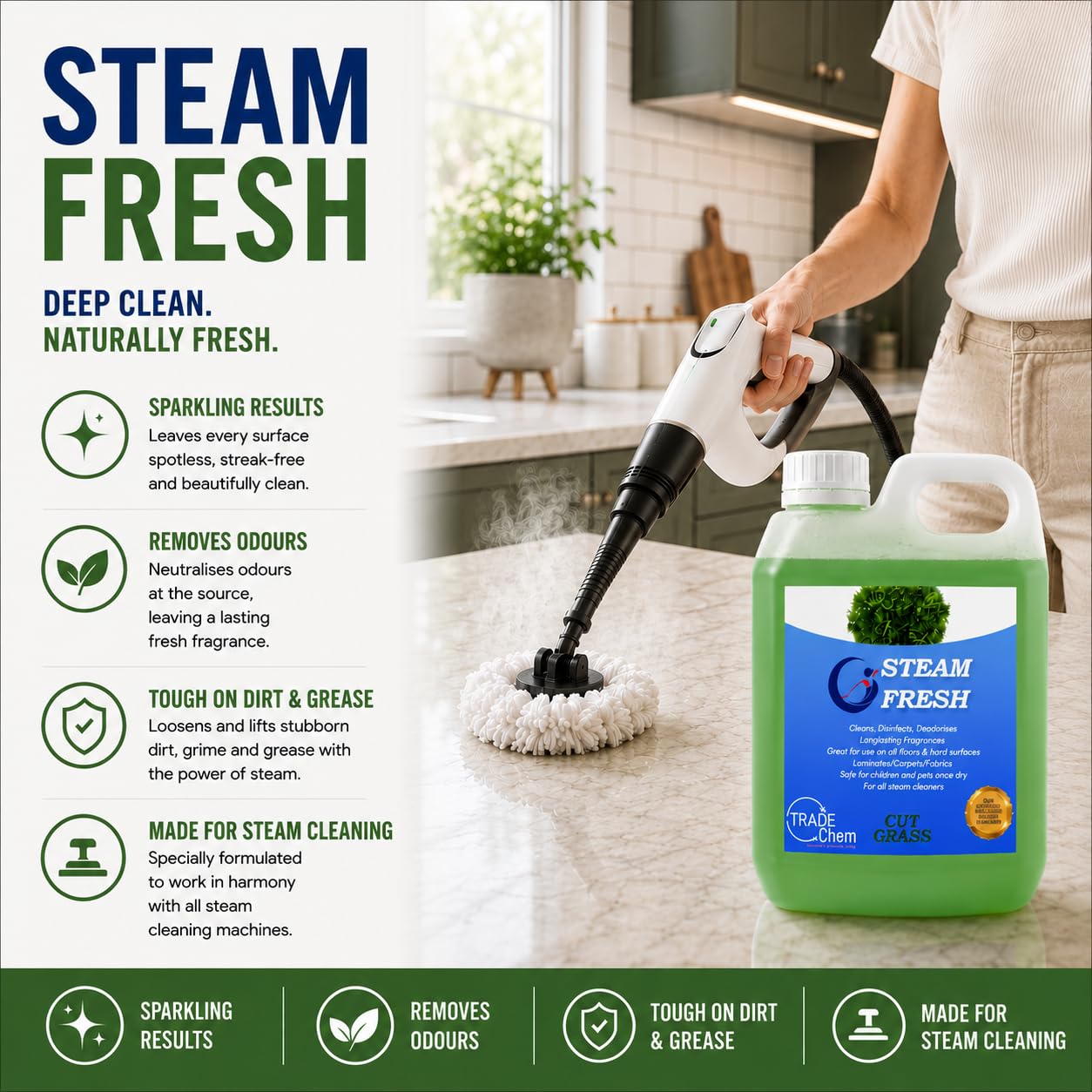 Trade Chemicals Steam Fresh Floor Cleaner Detergent - Enhanced Steam Cleaning, Lemon Scent, 500ml 3