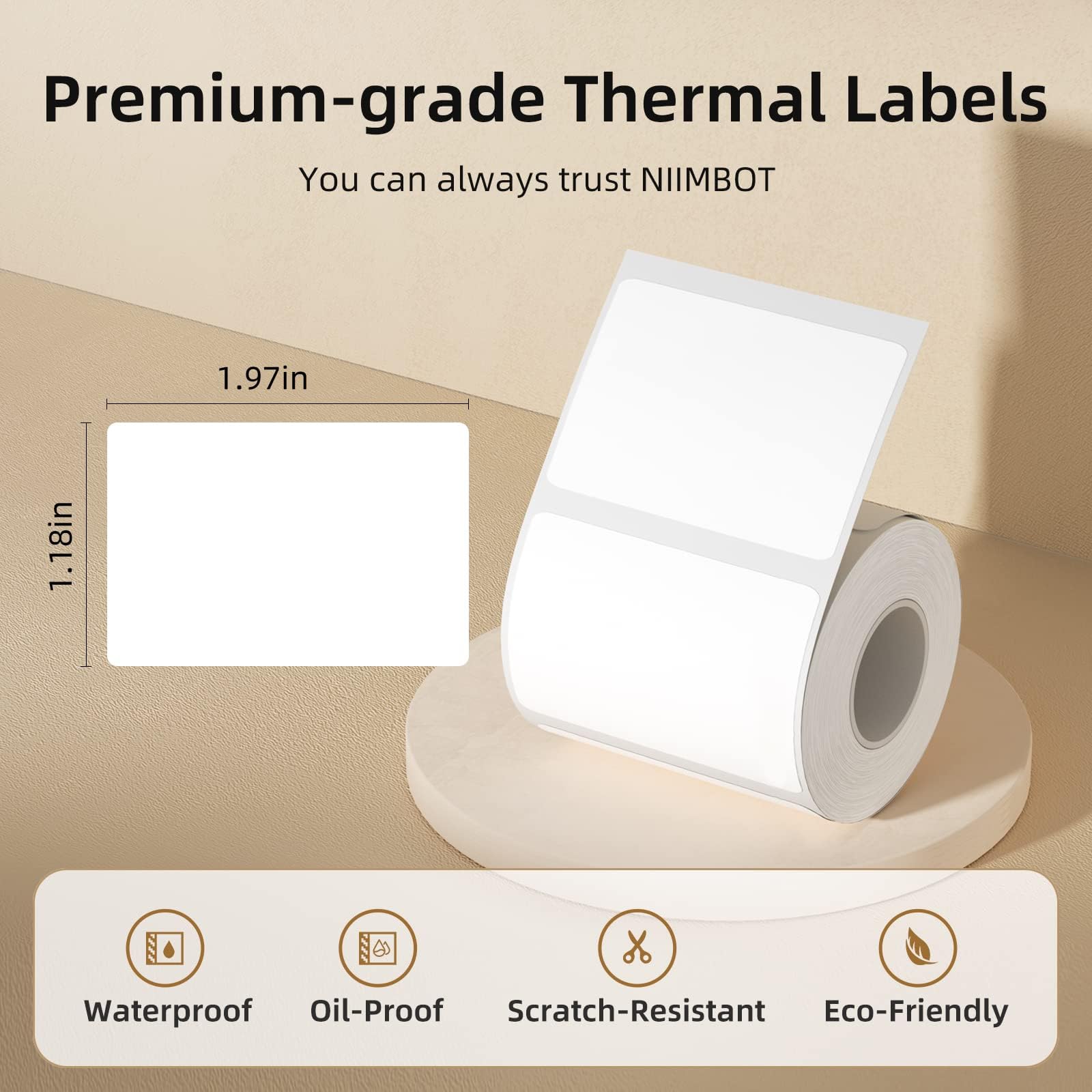 NIIMBOT Direct Thermal Address Labels - 50x30 mm White Stickers | 230 Count Roll | Waterproof & Tear-Resistant 2