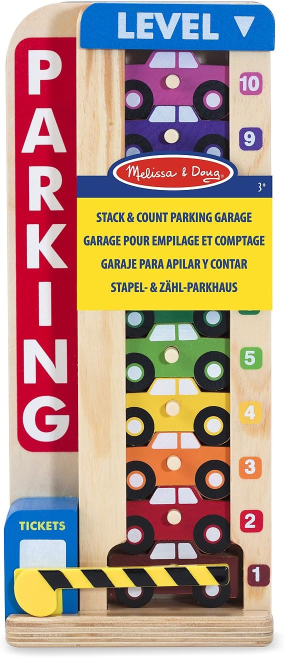 Melissa & Doug Stack & Count Wooden Parking Garage - Educational Vehicle Stacker for Ages 3+ (15182)