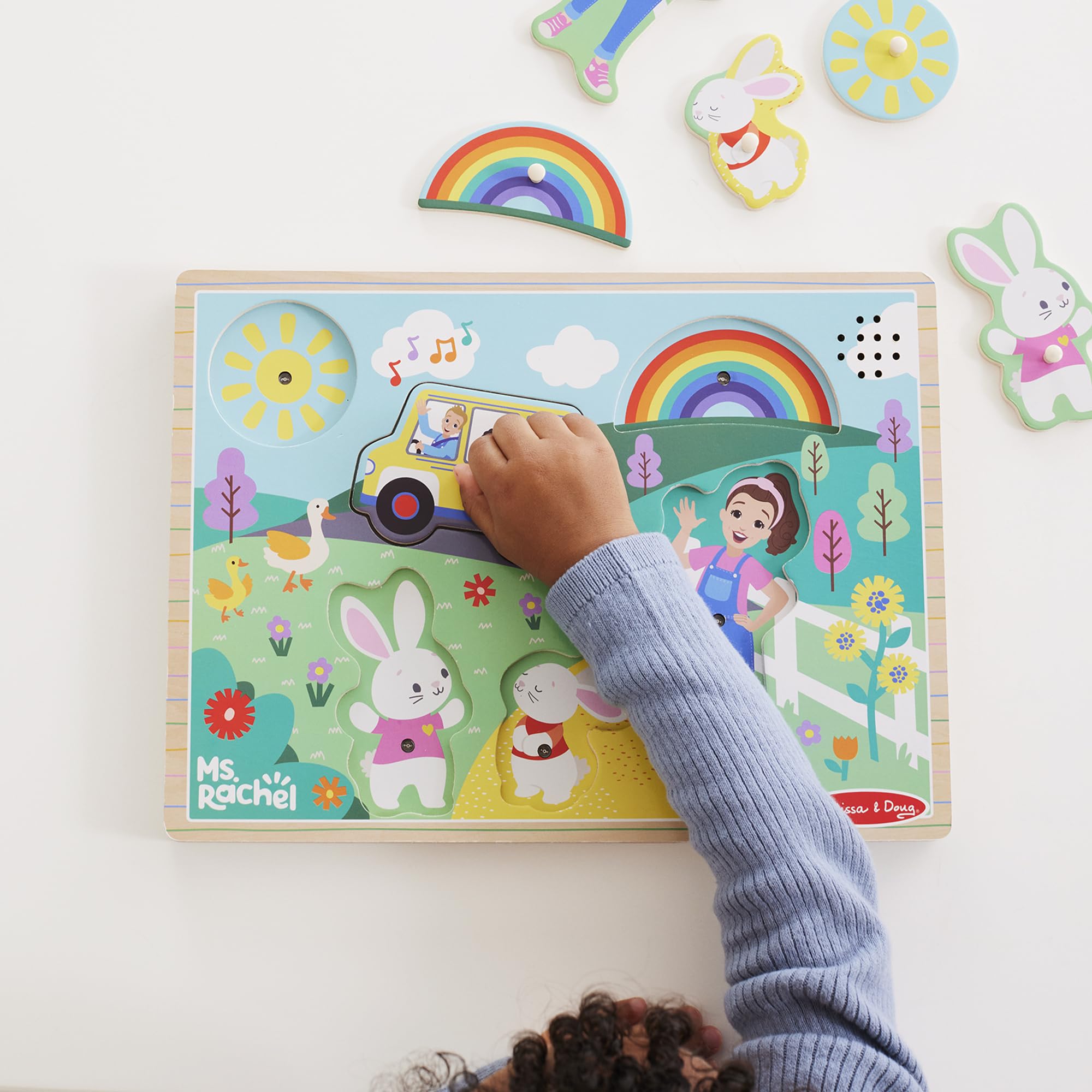 Melissa & Doug Ms. Rachel Wooden Song Peg Puzzle - Light-Activated Sound | Ages 2+ 2