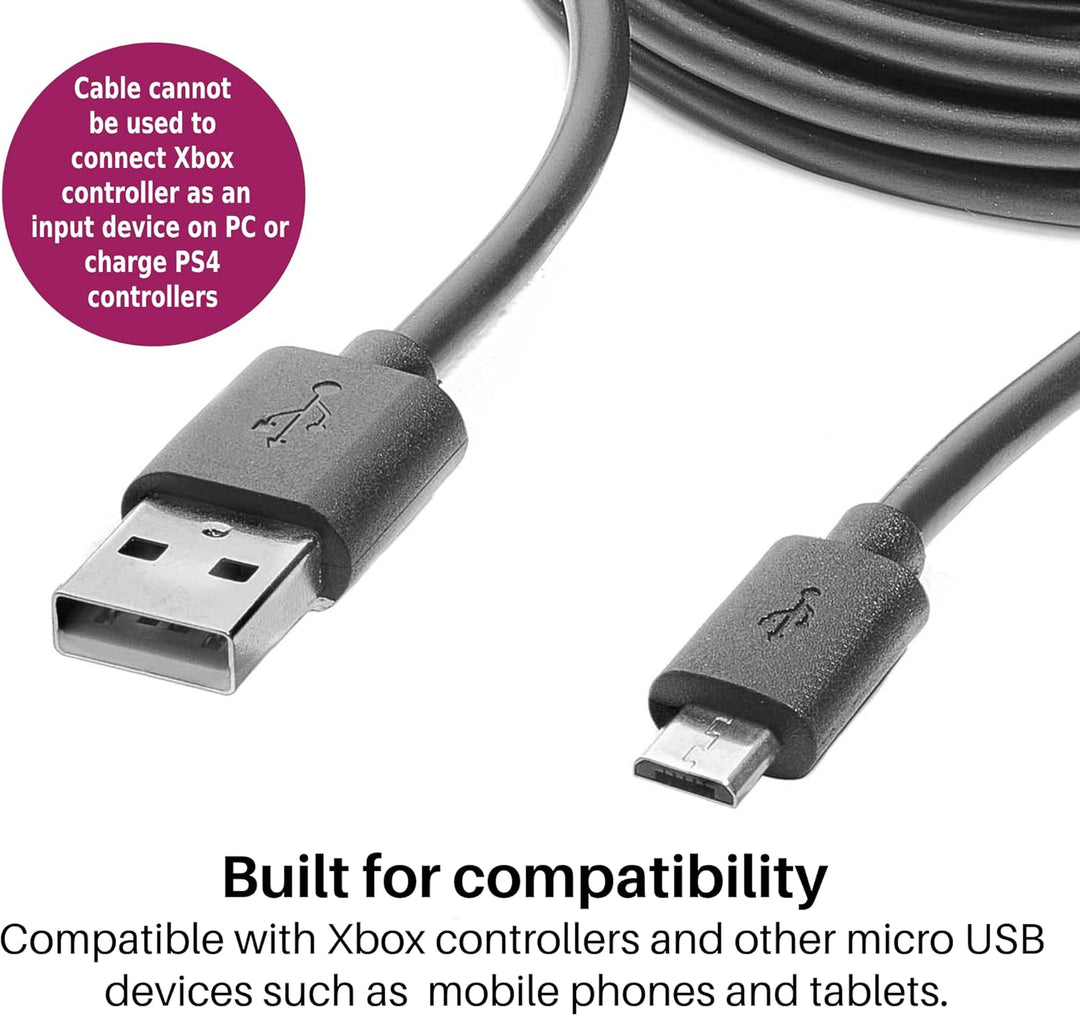 Numskull 4m Extra Long Micro USB Play & Charge Cable for Xbox One, PS4, Smartphones, Tablets
