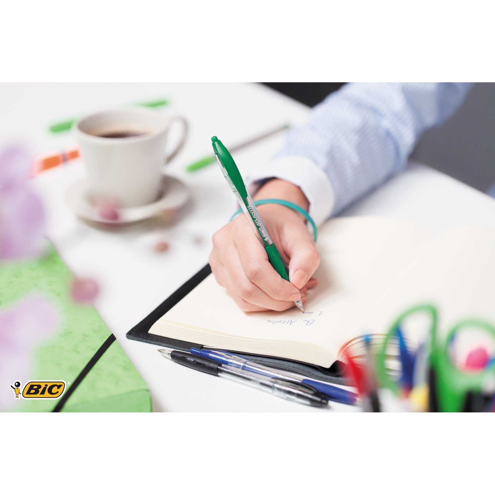 BIC Atlantis Clic Retractable Ballpoint Pens - Black Ink, 1.0mm Medium Point, Cushioned Grip - Box of 12 2
