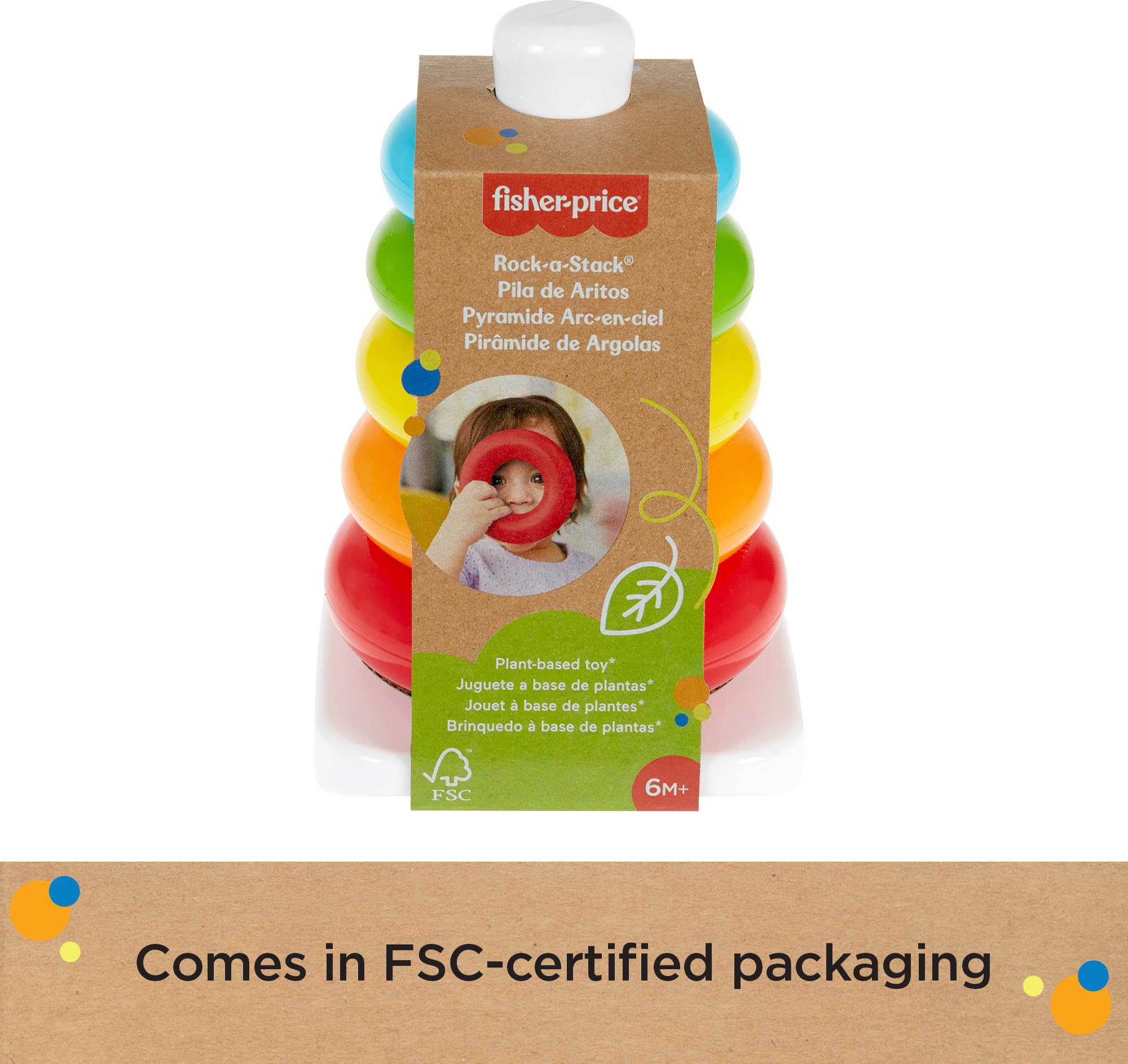 Fisher-Price Eco Rock-a-Stack Stacking Toy | 5 Colorful Rings | Ages 6 Months+ 8