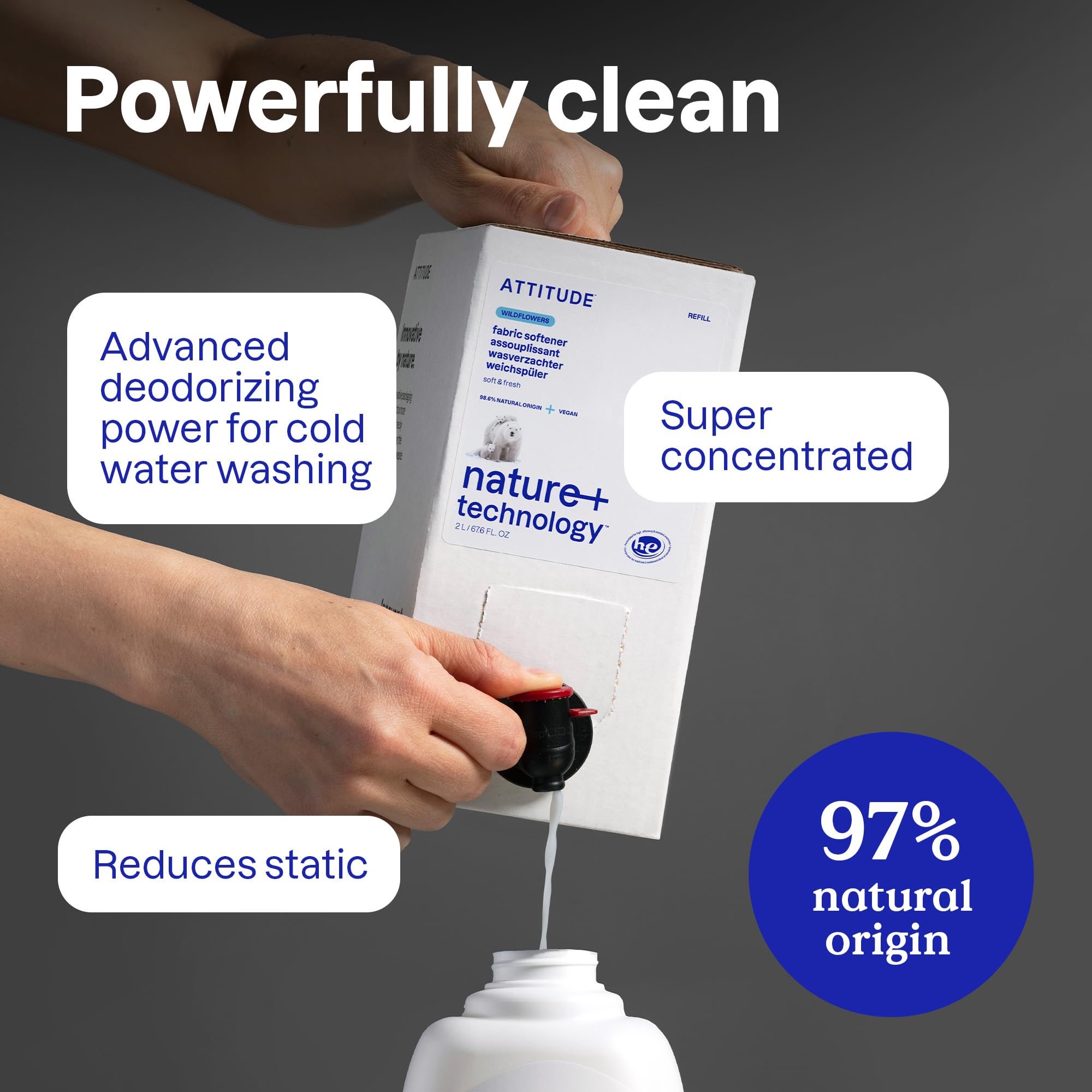 ATTITUDE Liquid Fabric Softener - Plant-Based, Vegan, Wildflower Scent | 1 l | 40 Loads 3
