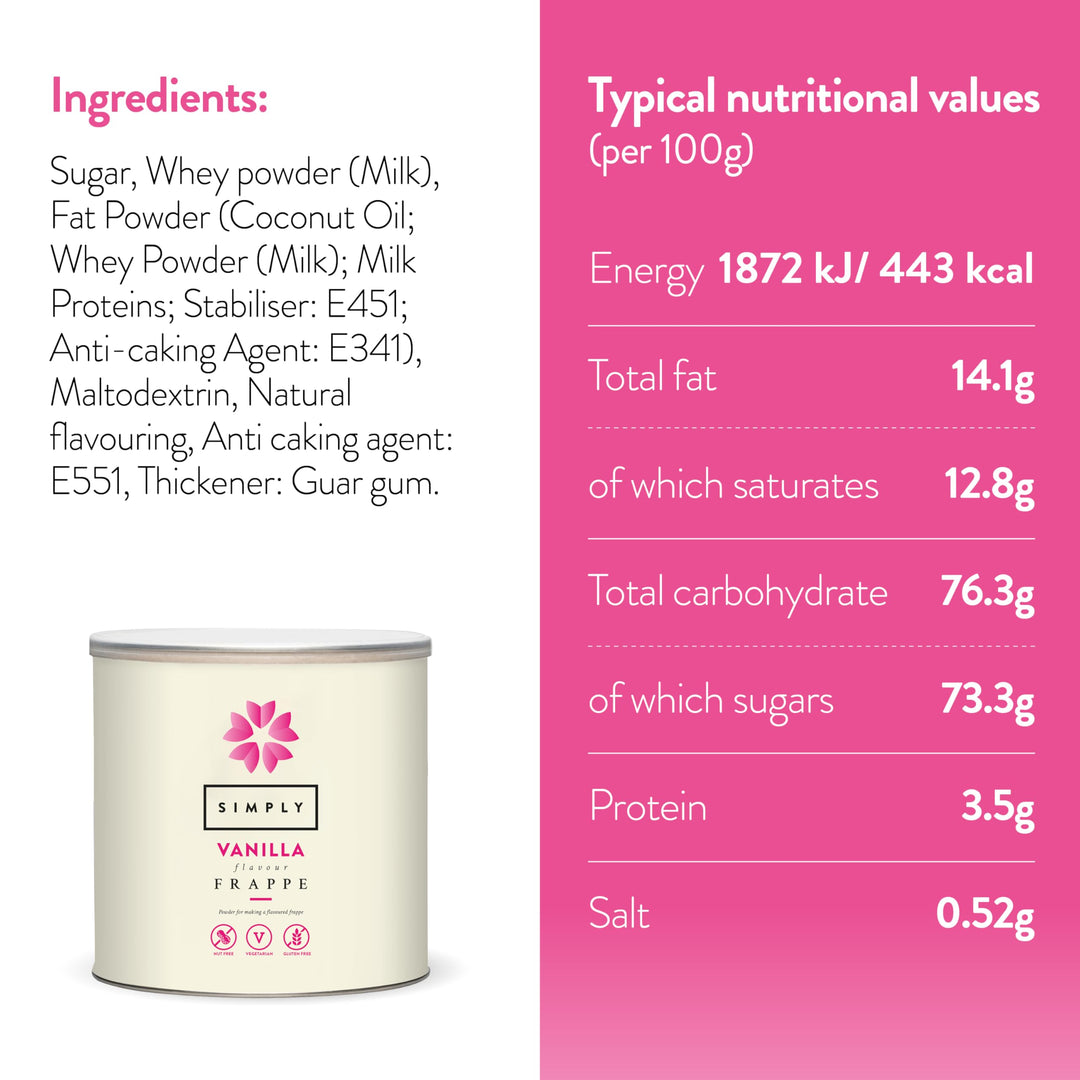 Simply - Vanilla Frappe Powder, Nut Free & Gluten Free Iced Beverage Mix