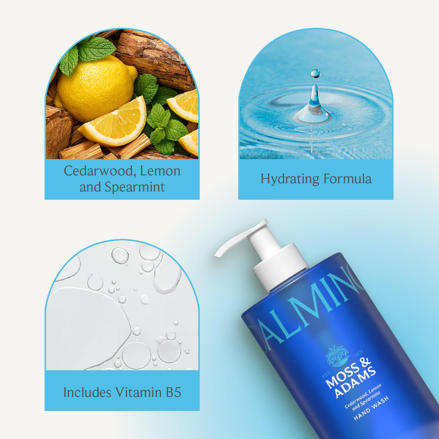 Moss & Adam Calming Hand Wash - Cedarwood, Lemon & Spearmint Scent | Vitamin B5 | Pack of 3 (400 ml each) 3