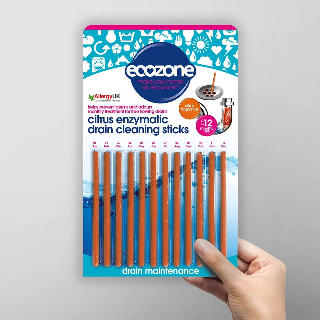 Ecozone Drain Cleaning Sticks - Enzymatic Pipe Unblocker for Kitchen & Bathroom