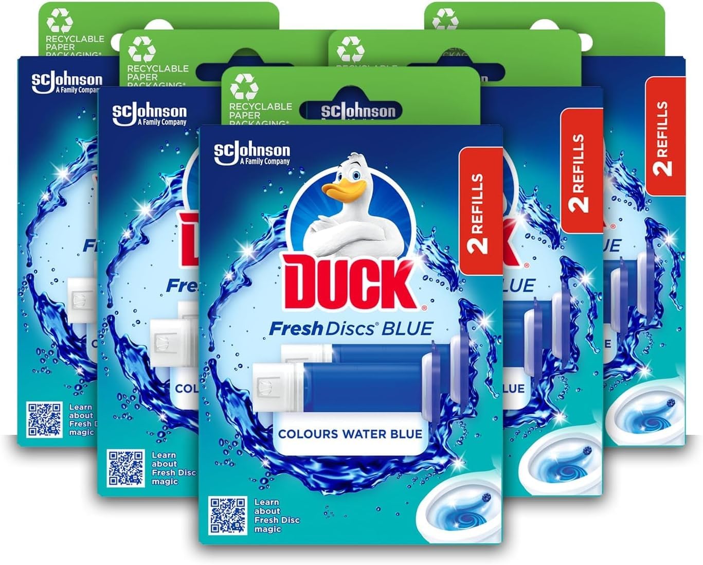 DUCK Fresh Discs Blue Toilet Cleaner Refill Twin Pack, 5 x 72 ml, Azure Lagoon Scent, Descaler