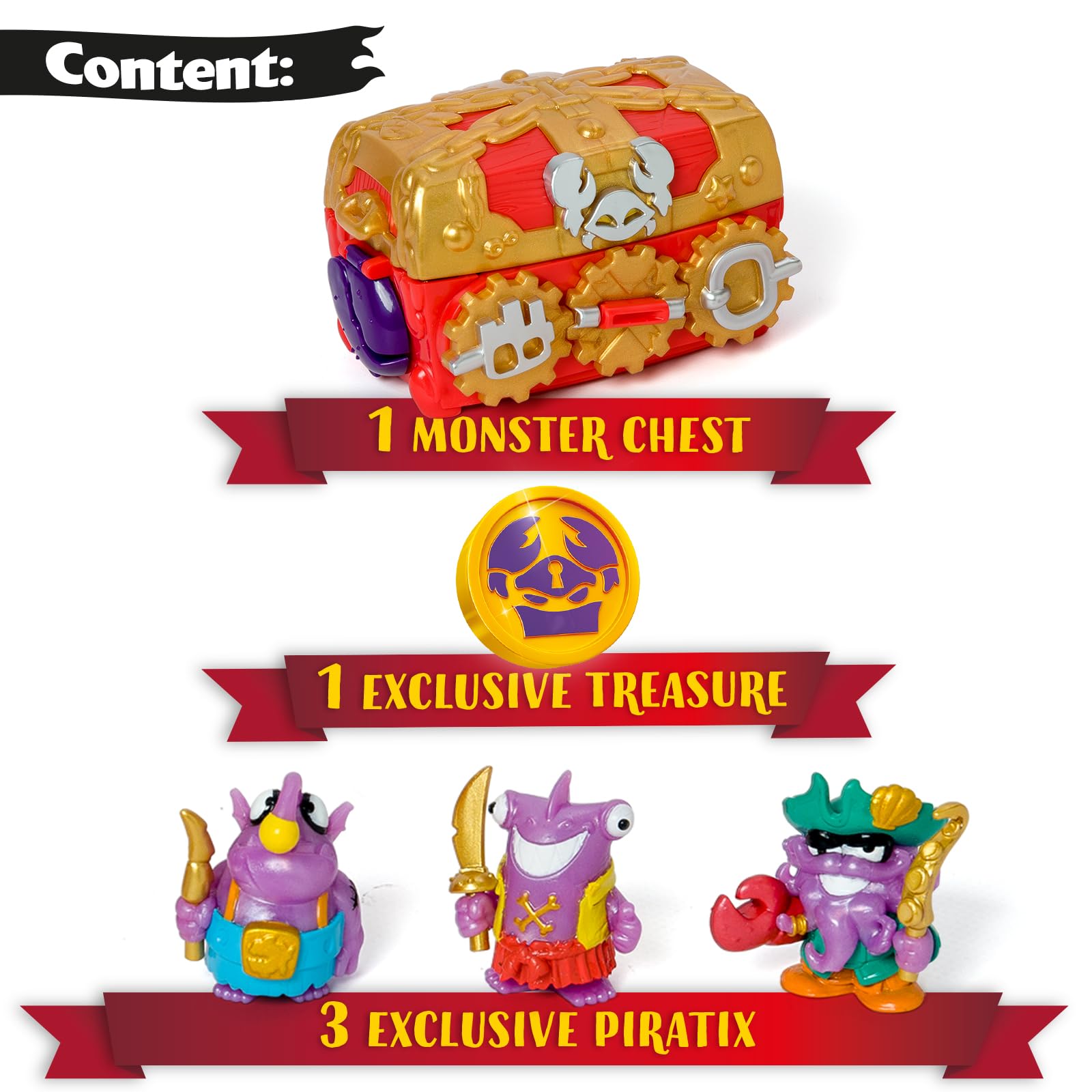 PIRATIX Monster Treasure Chest Playset - Puzzle Adventure with 3 Piratix Figures 2