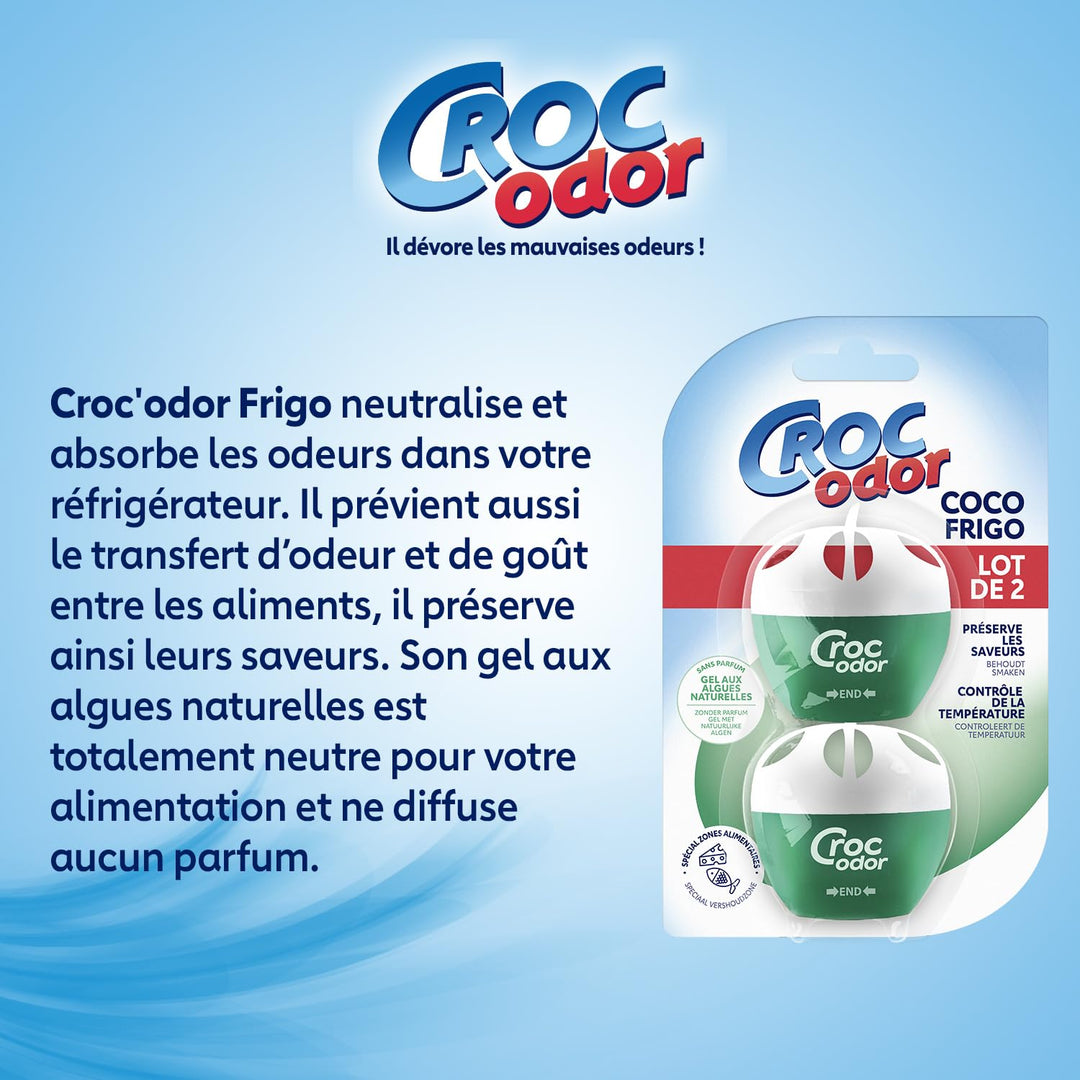 Croc Odor - Fridge Deodoriser Twin Pack, Unscented, Food Safe Formula with Natural Seaweed Extract