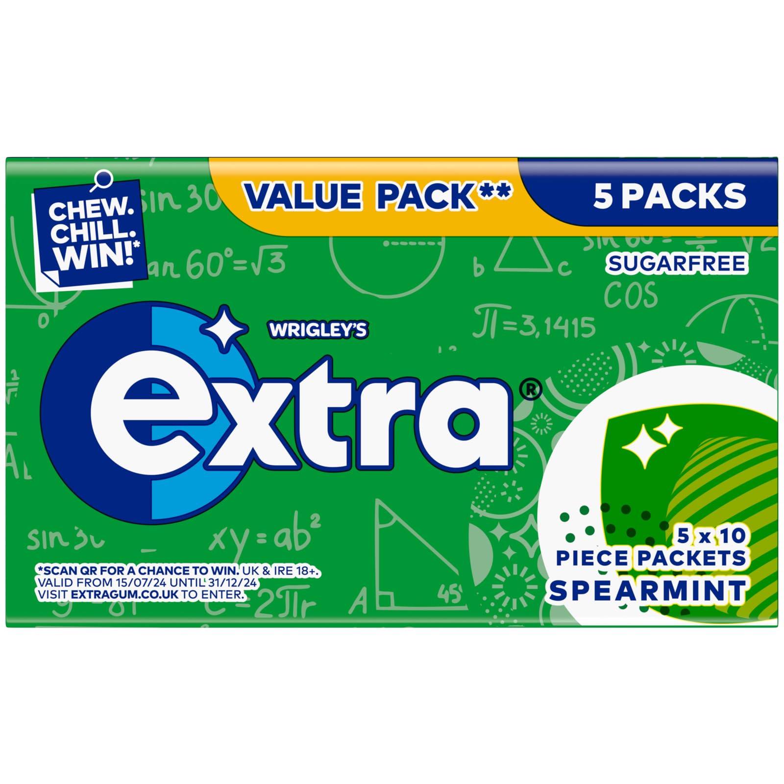 WRIGLEY'S EXTRA Spearmint Chewing Gum - Sugar-Free, 5 x 10 Pieces (50 Count) 1