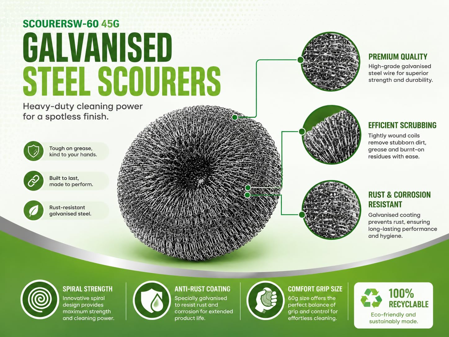 STERLING PRODUCTS Galvanised Steel Scourers - Heavy Duty Cleaning | 6 Pack | Steel 3