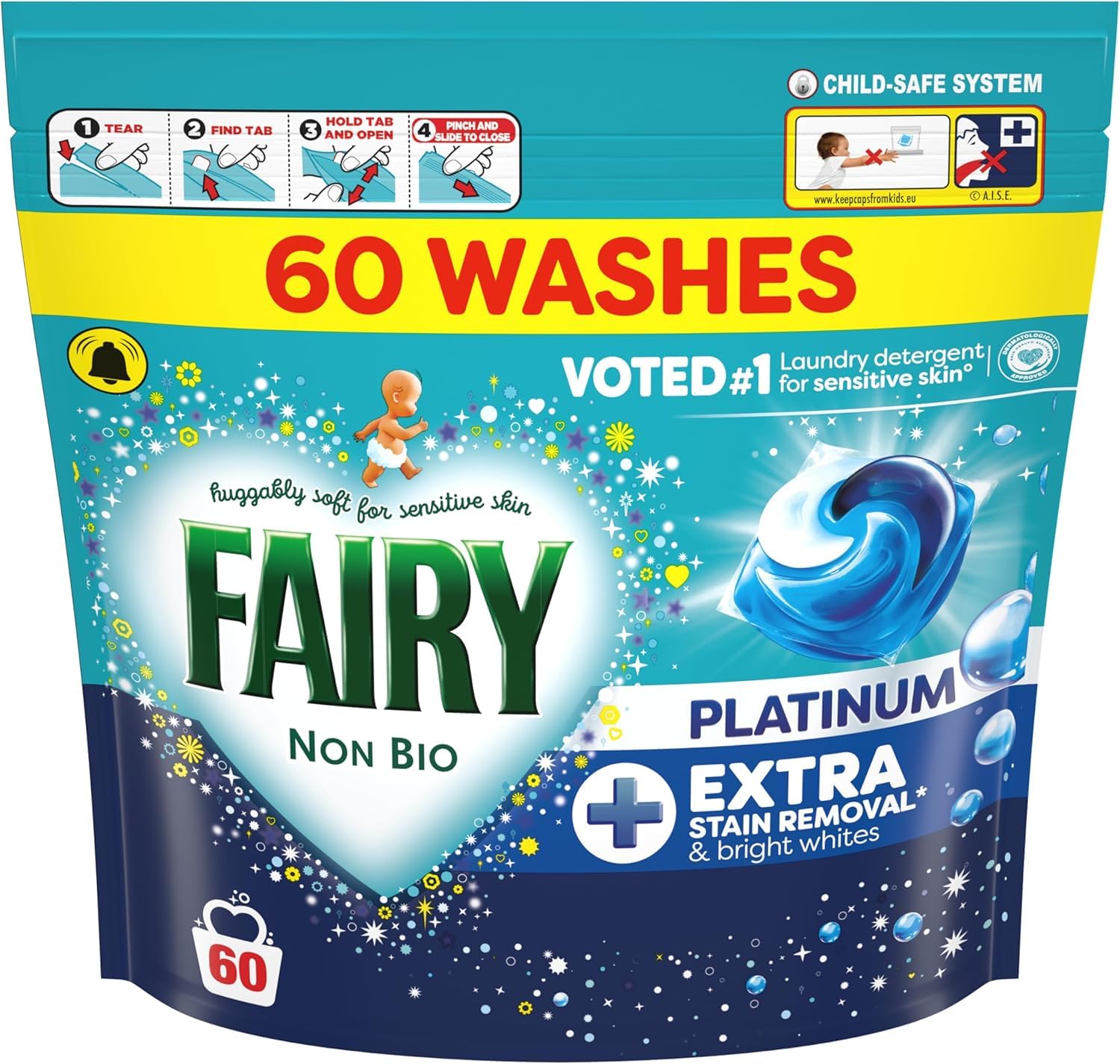 Fairy Non Bio Platinum Washing Capsules - Extra Stain Removal & Sensitive Skin Formula | 60 Count 1