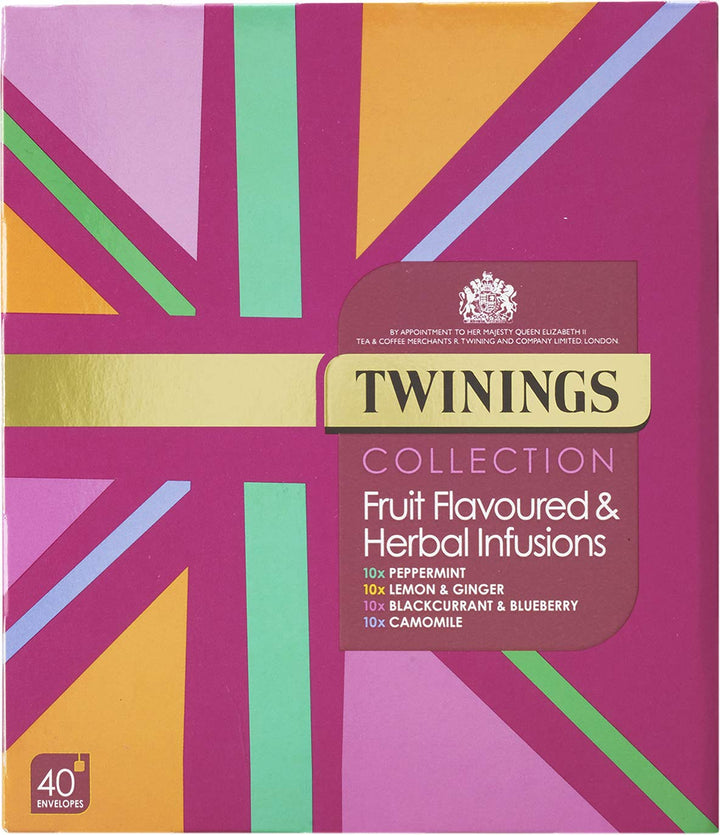 Twinings Infusions Selection Variety Gift Set - 40 Enveloped Teabags with Peppermint, Lemon & Ginger, Blackcurrant & Blueberry, Camomile