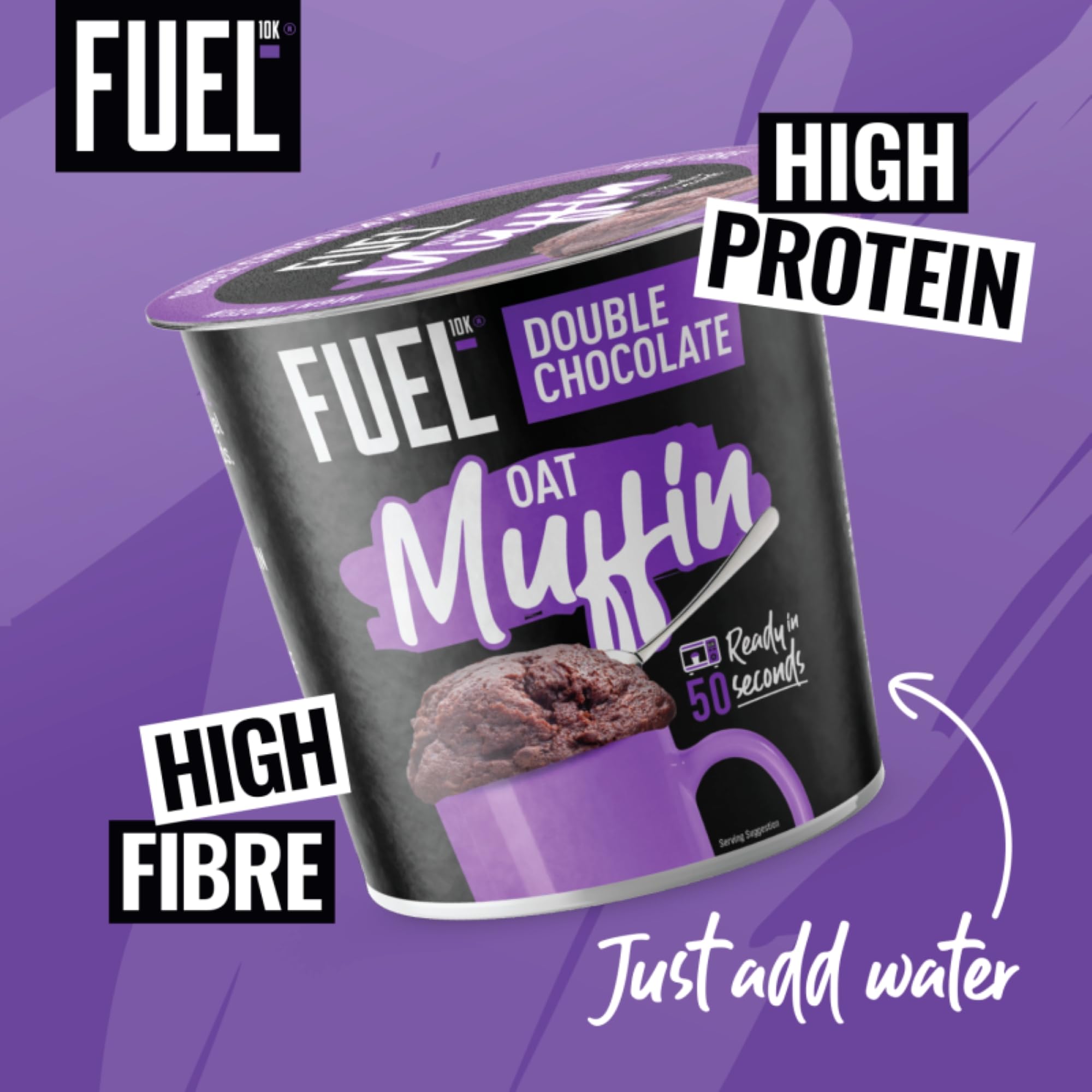 FUEL10K Chocolate Oat Muffin Protein Snack Pot - 10g Protein | Double Chocolate | Pack of 8 x 52g 3