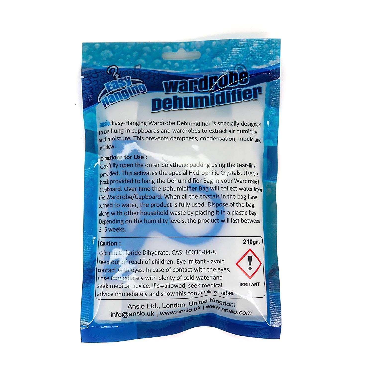 ANSIO Wardrobe Dehumidifier Disposable Hanging Bags - Pack of 3 | Absorbs Damp & Condensation 7