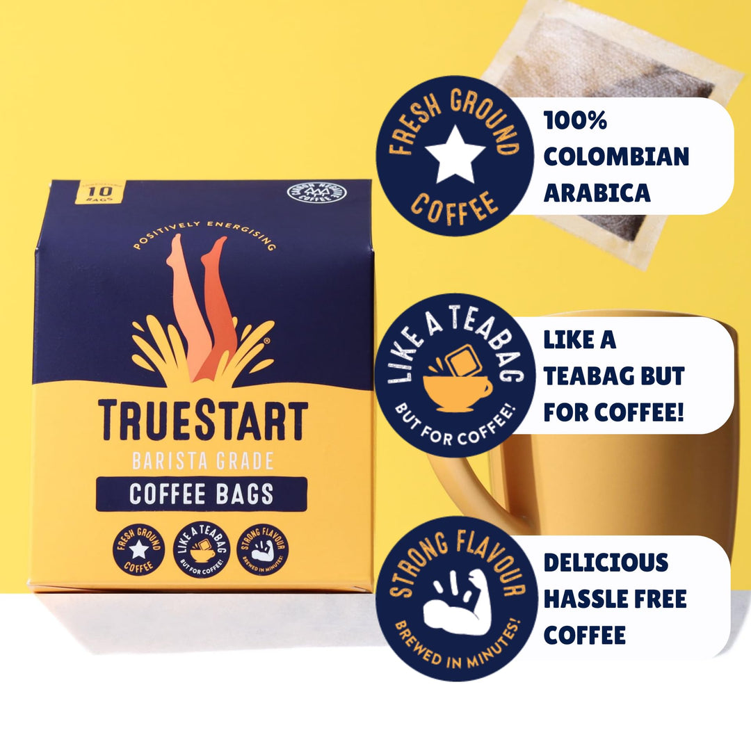 TrueStart - Smooth Energising Colombian Arabica Coffee Bags (10-Pack), Mycotoxin-Free, Gluten-Free, Rich in Antioxidants