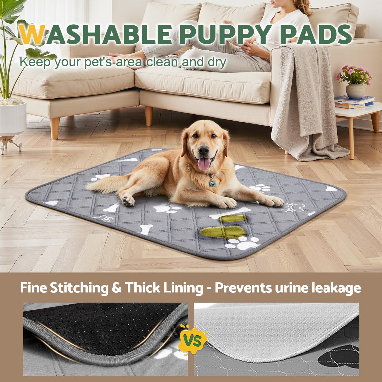 Gimars Reusable Training Pads - 4-Layer Absorbent, Washable, Anti-Slip | 2 Pack, Grey 4