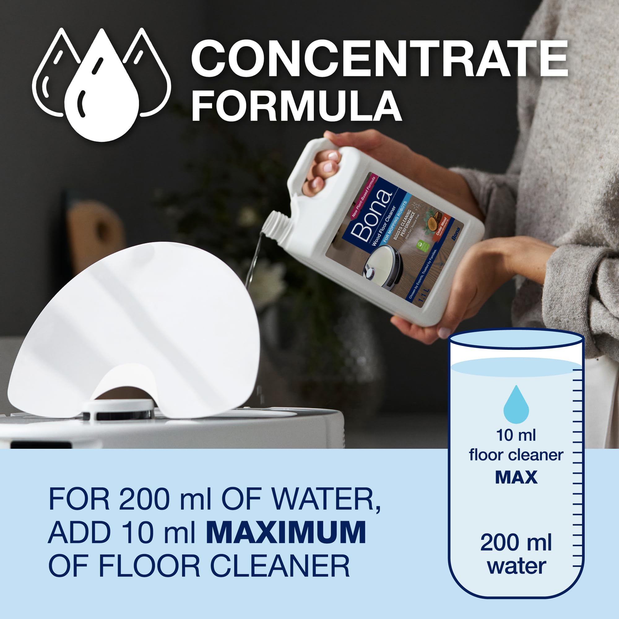 Bona Wood Floor Cleaner Concentrate for Mopping Robots | pH Balanced | Cedar Wood Scent | 1.1 L
