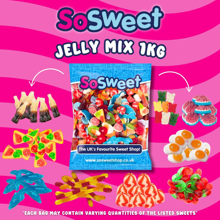 SoSweet Jelly Sweet Mix – 1kg Bulk Bag of Chewy Jelly Sweets | Party Pick & Mix, Sharing Treats, Gummy Bears, Cola Bottles, Twin Cherries