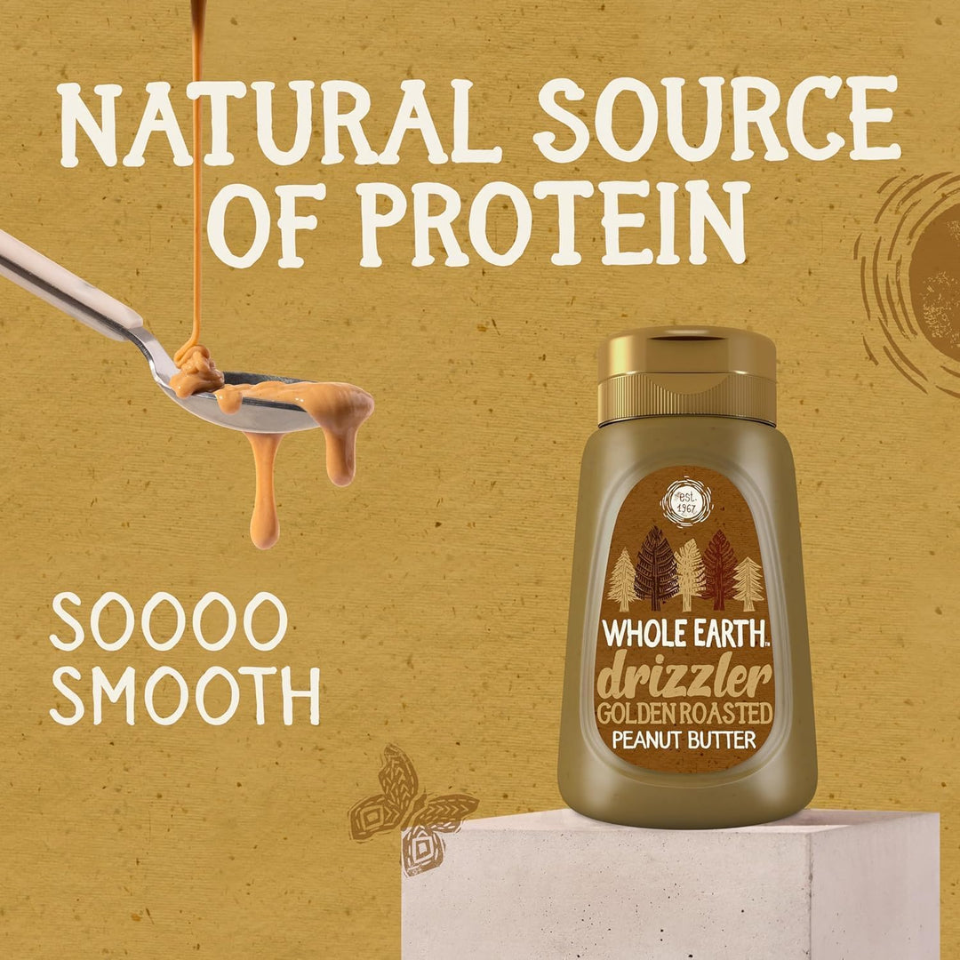 Whole Earth Drizzler Golden Roasted Super Smooth Peanut Butter - 6 x 320g Squeezy Bottles
