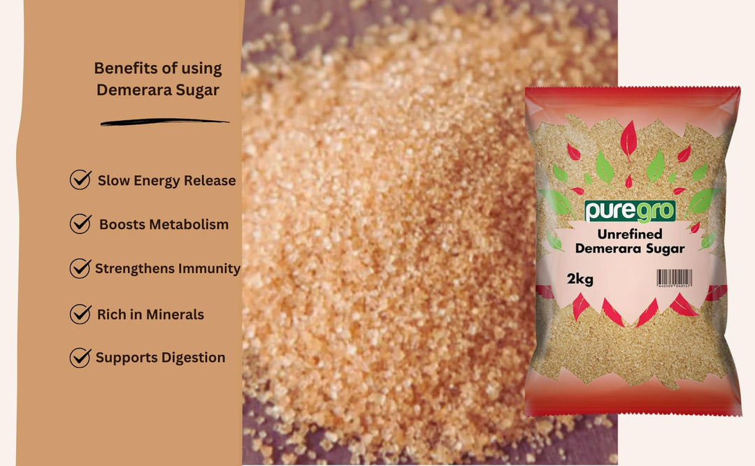 Puregro Demerara Sugar - Premium Golden Cane Sugar 2kg