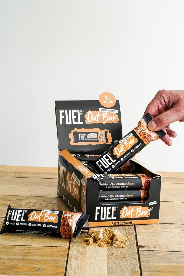 FUEL10K Salted Caramel Oat Bars, High Protein & Fibre, Vegan, 45g (Pack of 16)