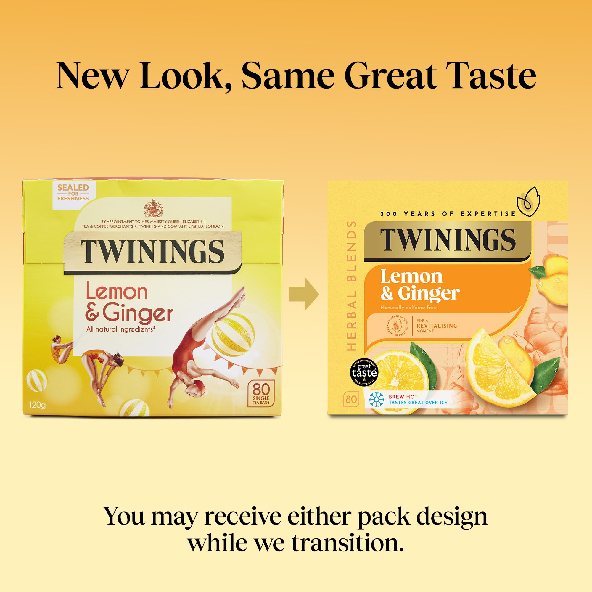 Twinings Lemon and Ginger Flavoured Herbal Tea - 80 Biodegradable Bags, Caffeine-Free