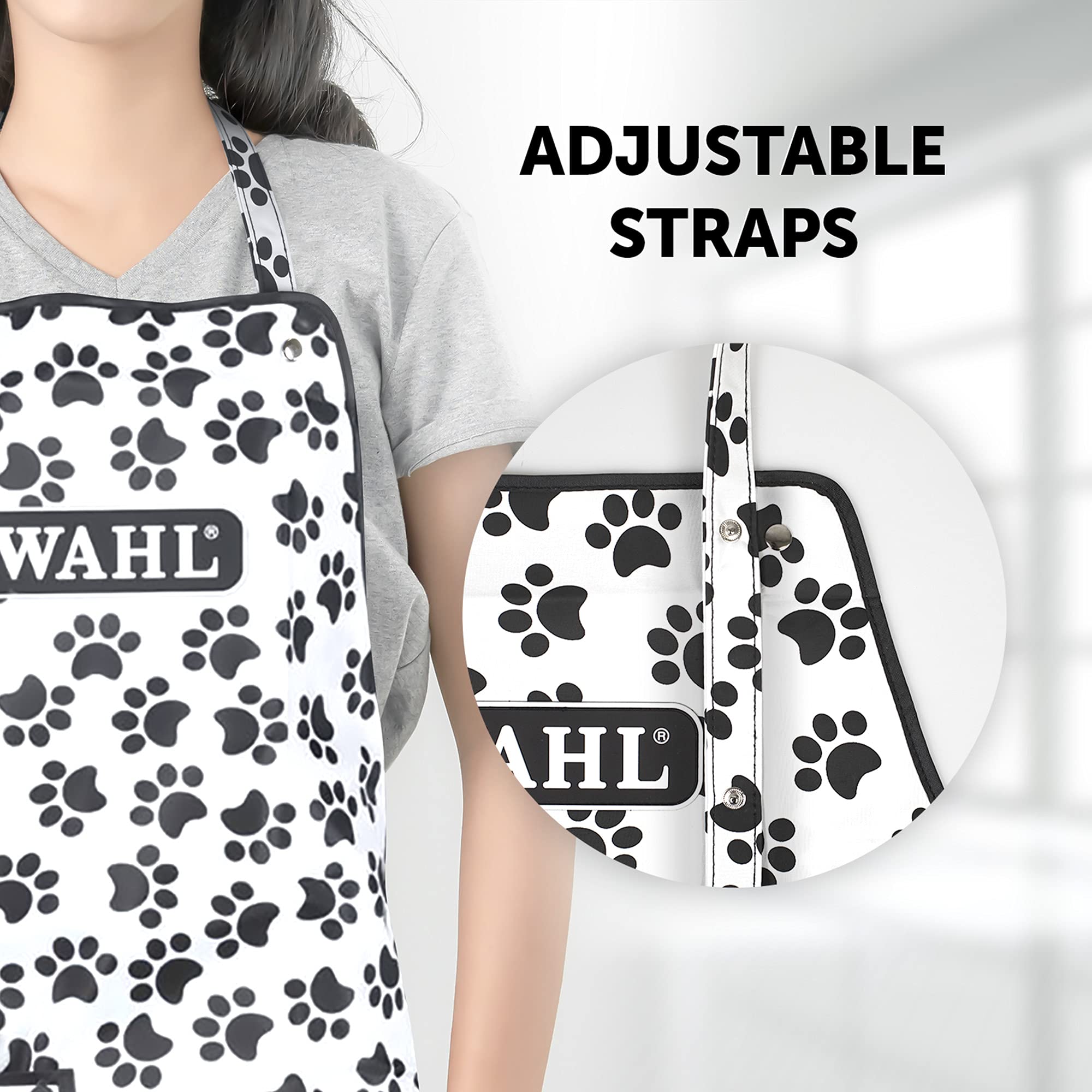 Wahl Paw Print Grooming Apron - Waterproof, Anti-static Hair Repellent | Max Waist 140cm | White 3
