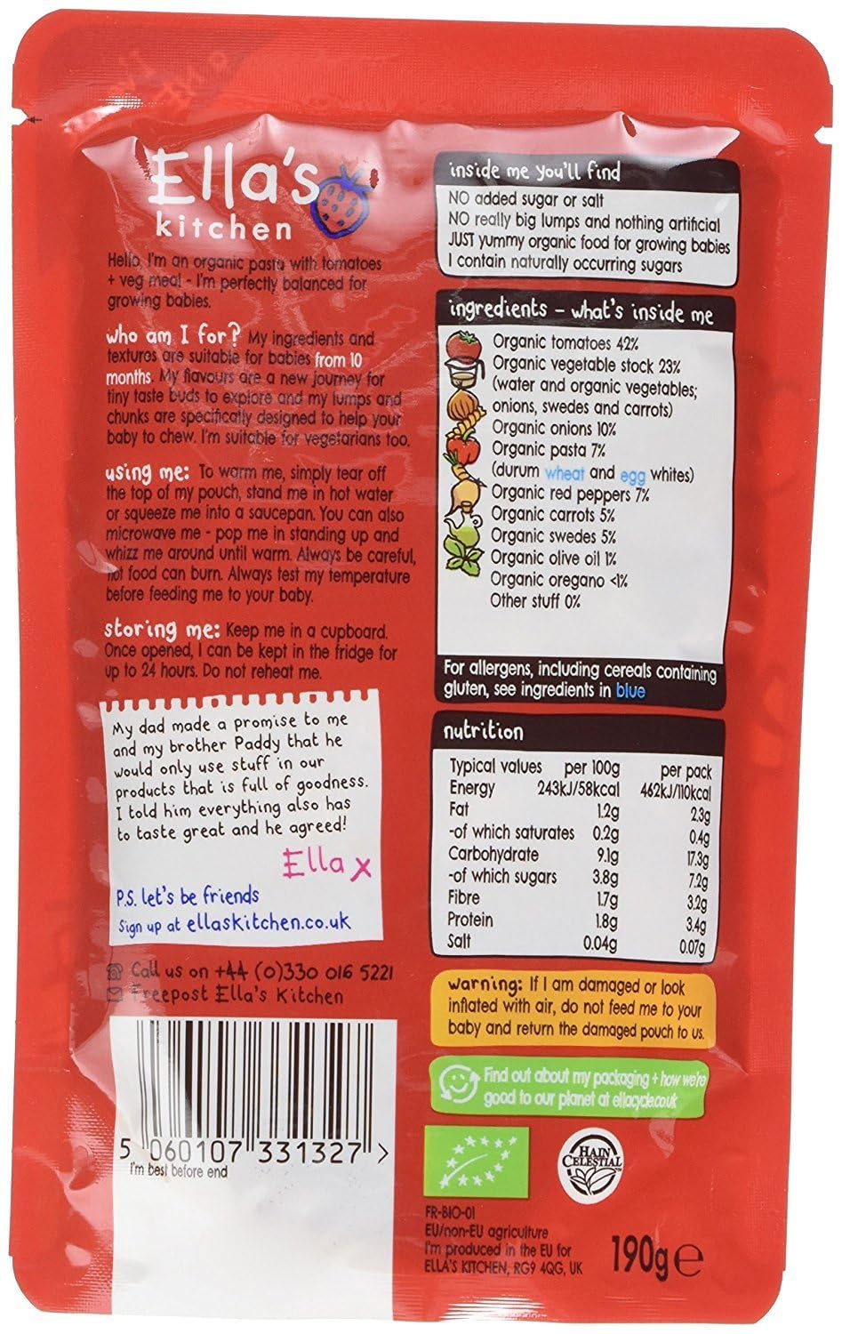 Ella's Kitchen - Organic Tomato & Veg Pasta 190g