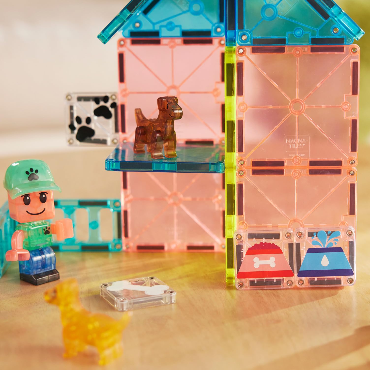 MAGNA-TILES Puppy Park 27-Piece Magnetic Construction Set - Building Toys for Kids 3+ 5