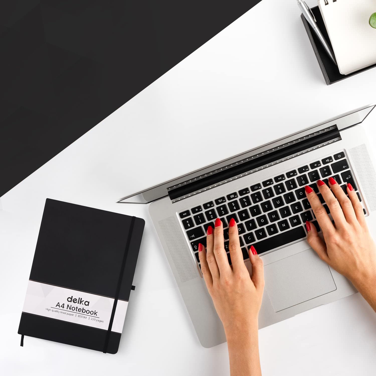 delka A4 Notebook - Vegan Leather Hard Cover | 160 Pages Ruled | Black 2